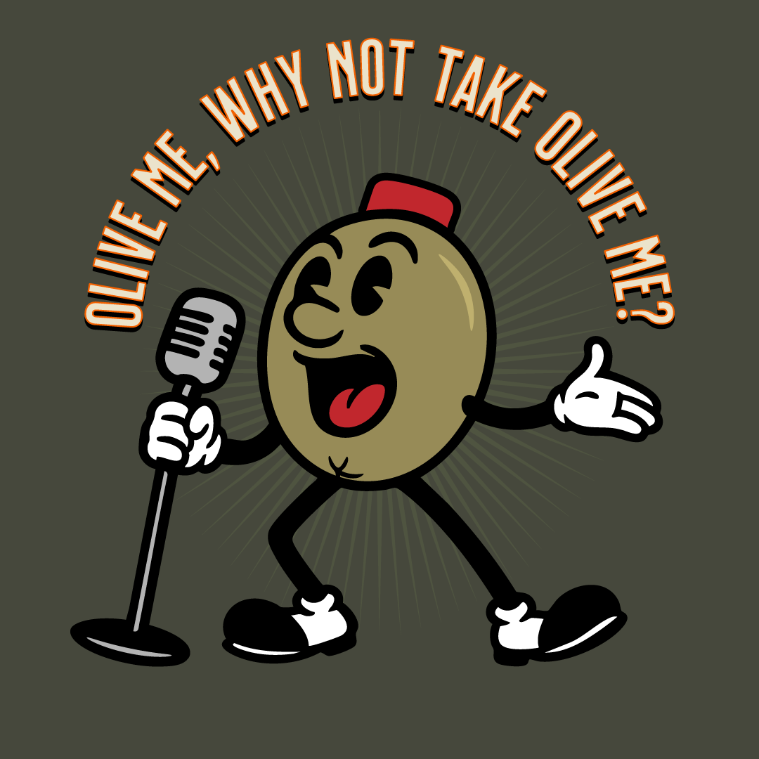 vintage humorous mascot illustration about olives