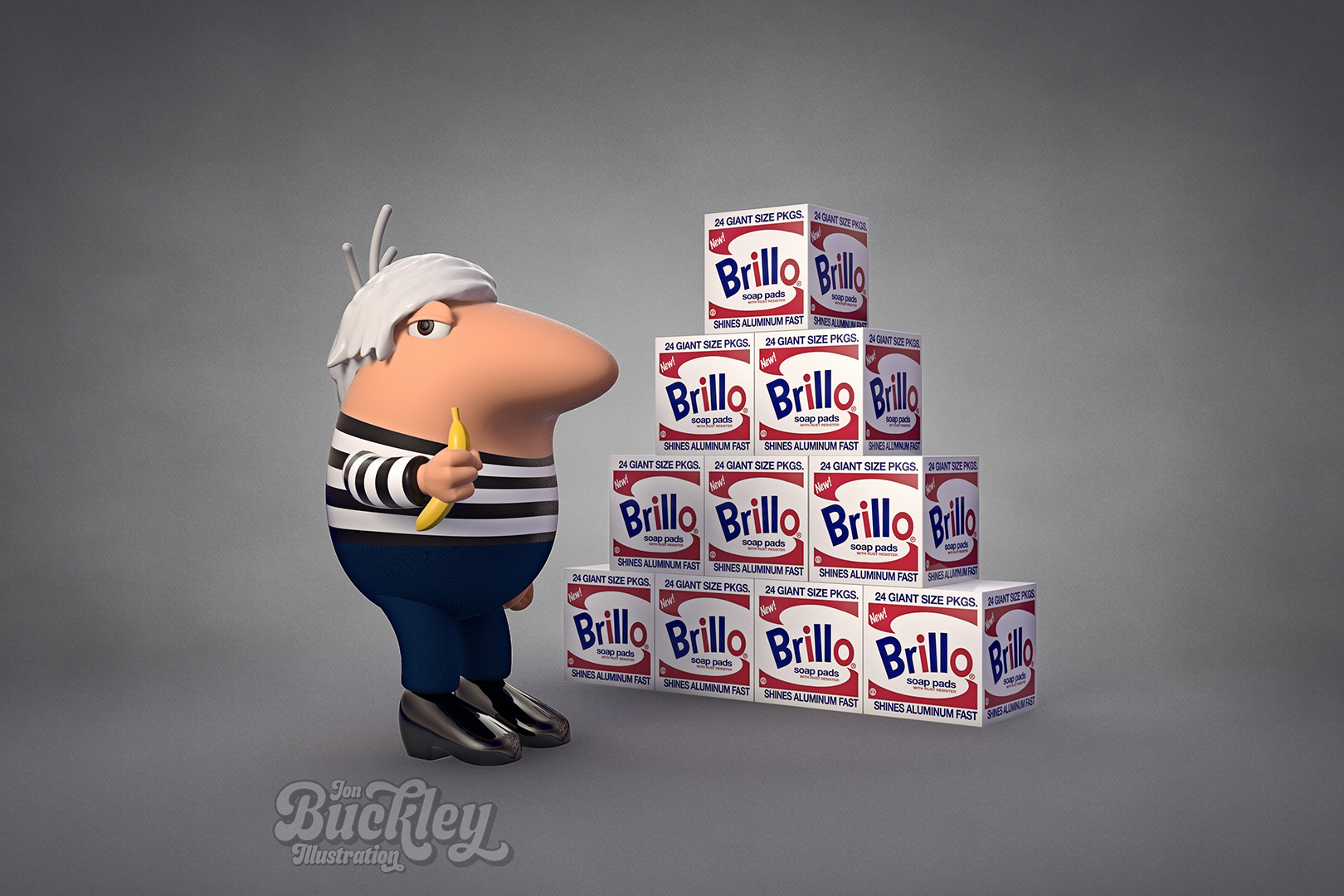 fun 3d cartoon character of artist Andy WArhol