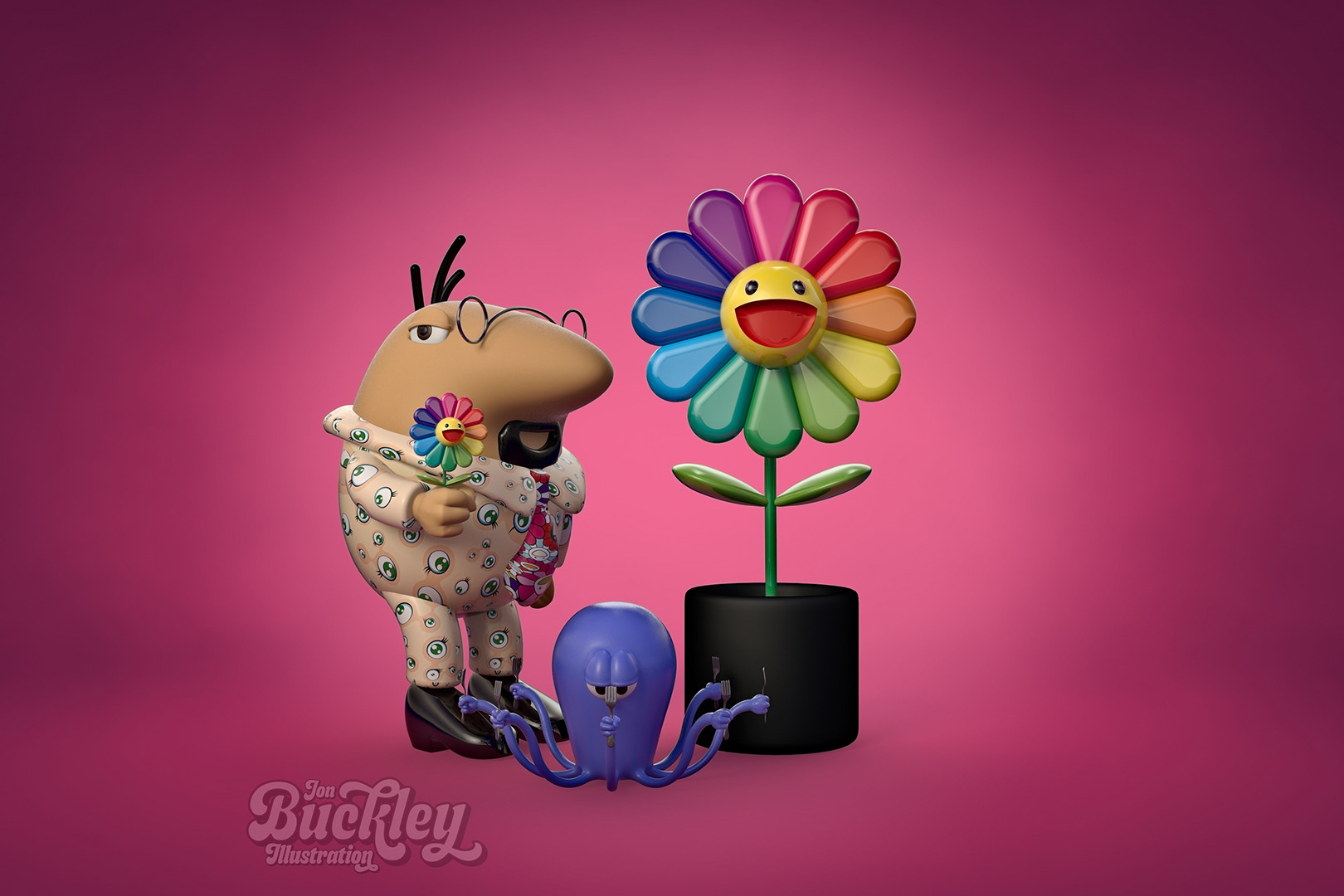 fun 3d cartoon character of artist Takashi Murakami