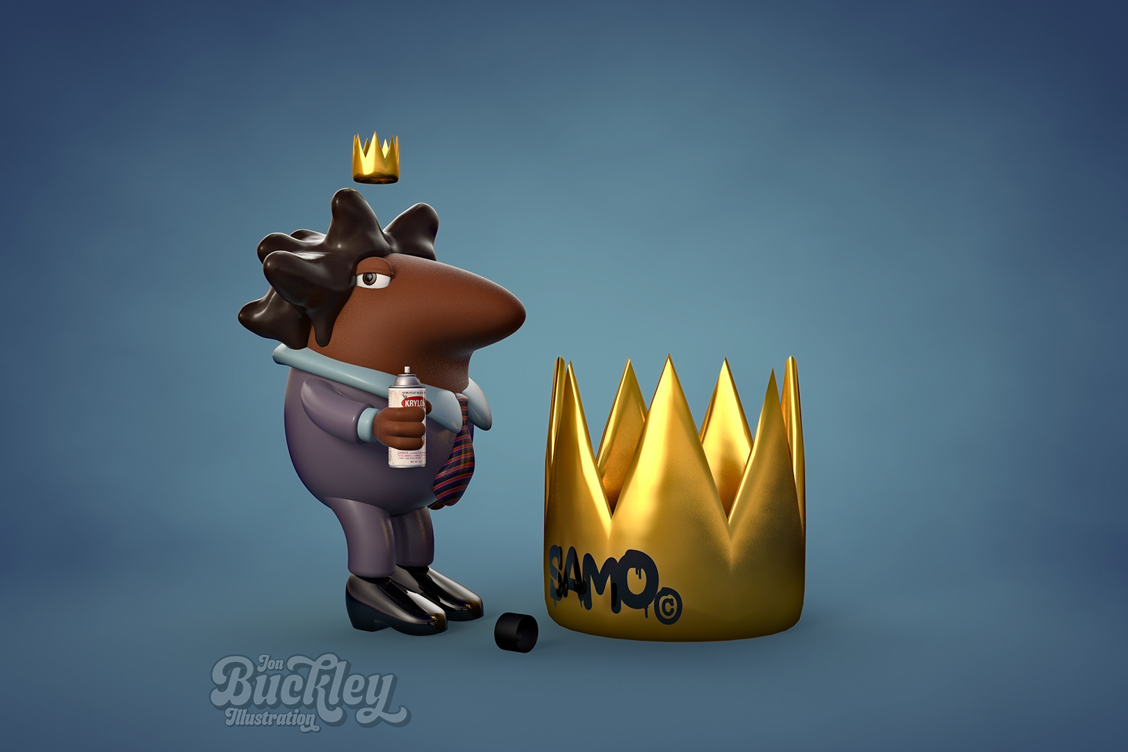 fun 3d cartoon character of artist Jean-Michel Basquiat