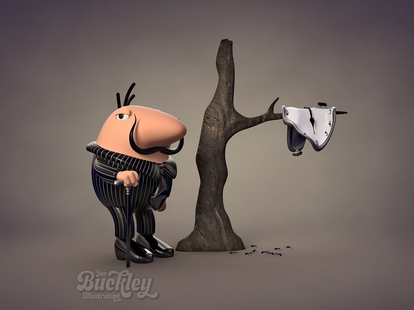 fun 3d cartoon character of artist Salvador Dali