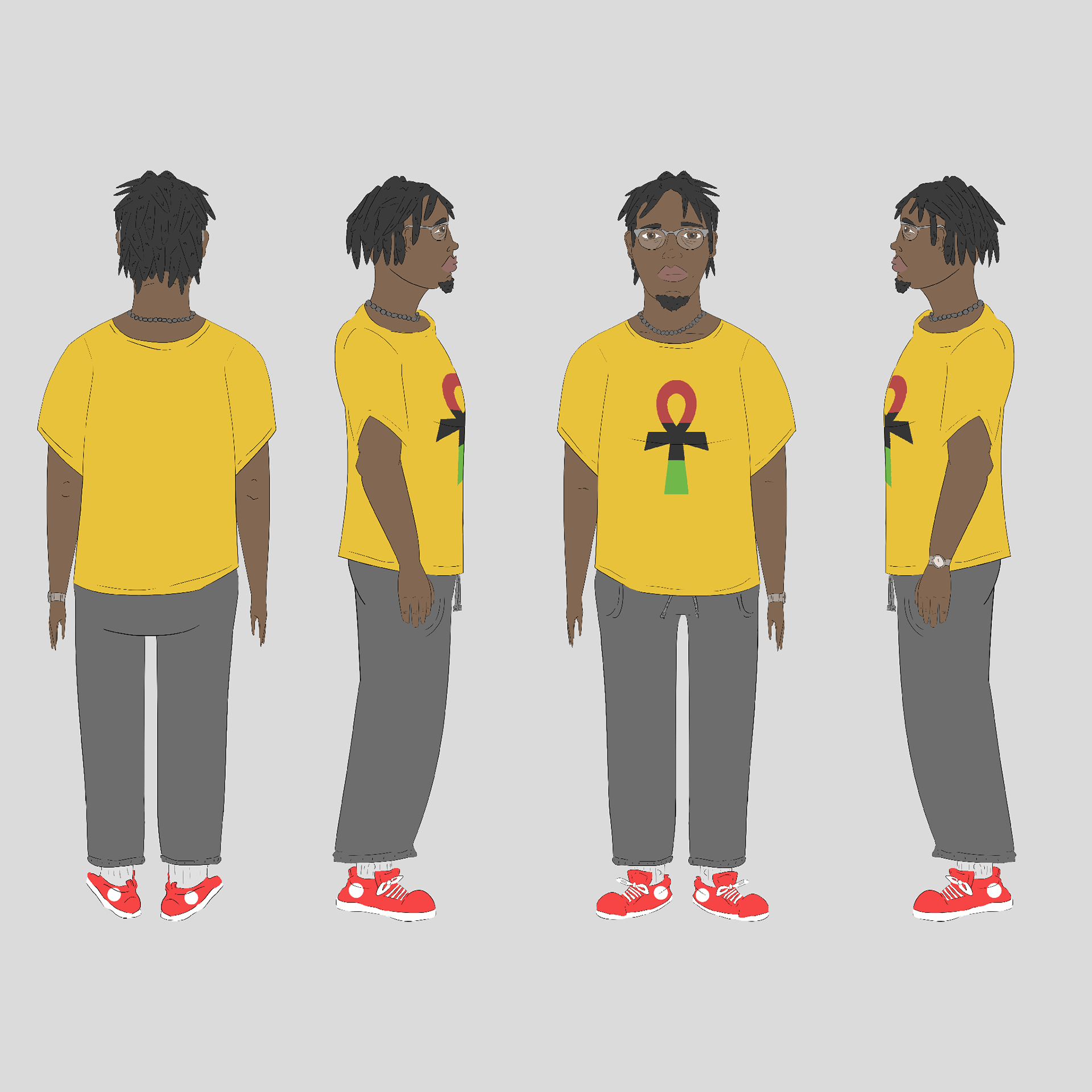 Malik, front, back and side views