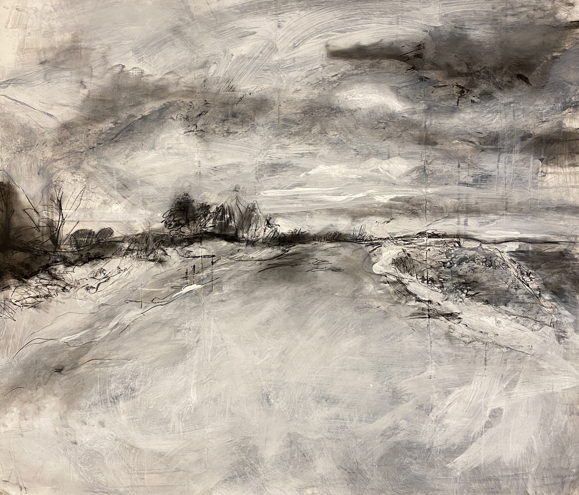 2022, Charcoal and gesso on Stonehenge, 48X52"