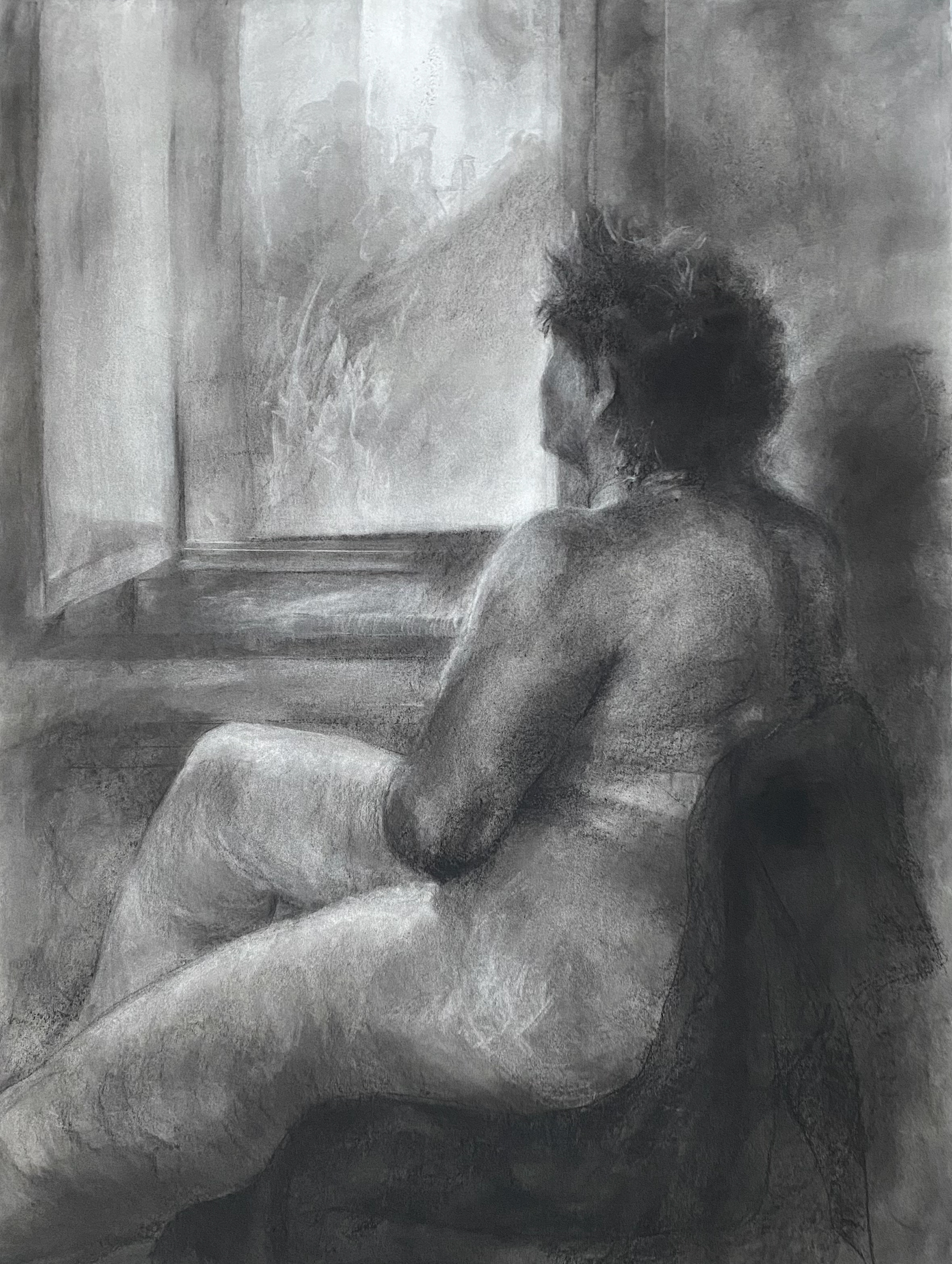 2021, Charcoal on Stonehenge, 48X72"