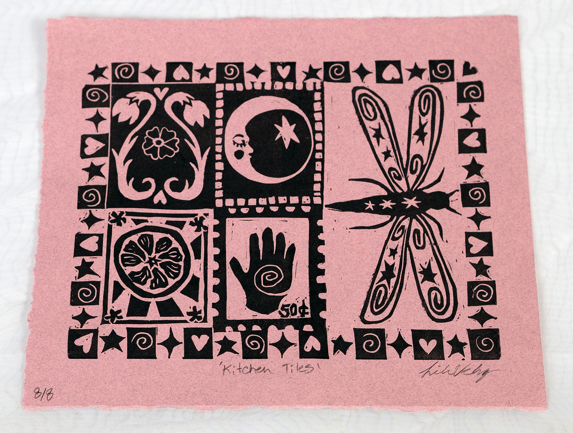 Kitchen Tiles - Linocut 