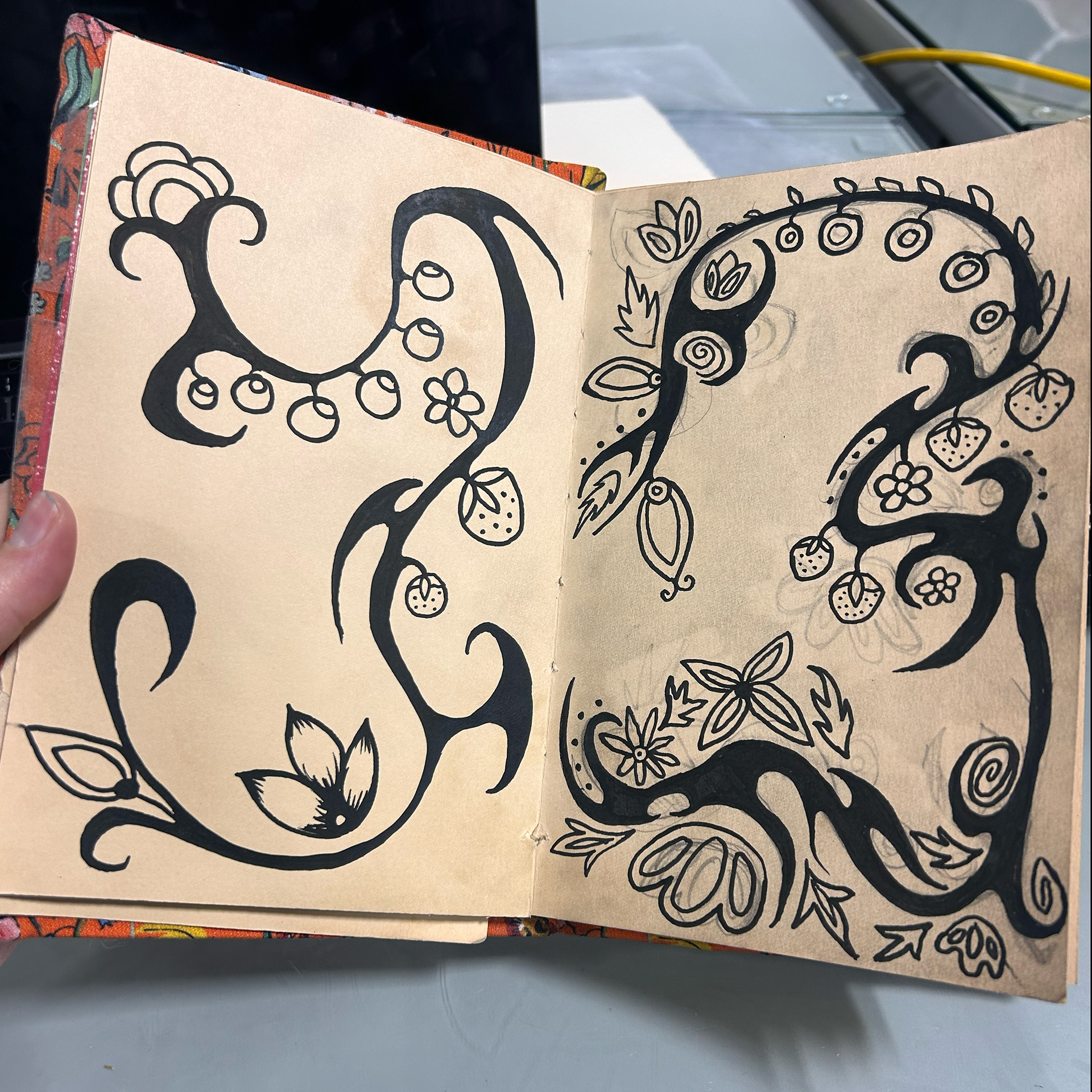 cybersigilism inspired floral design sketches