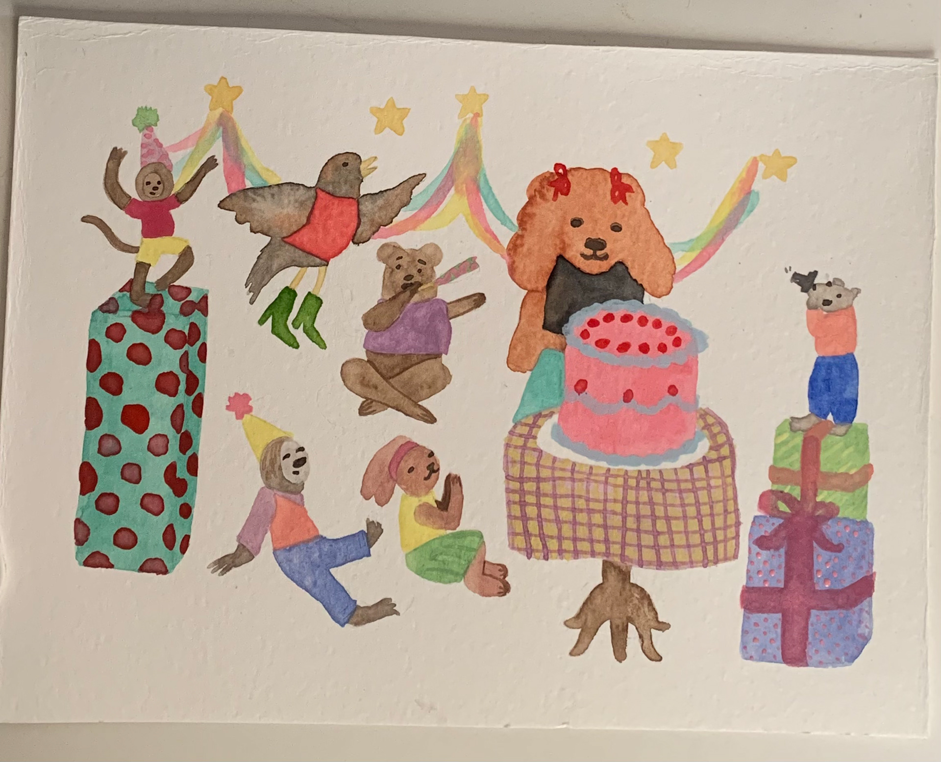 un dibujo que hice el día de mi cumpleaños con las acuarelas que me regalaron