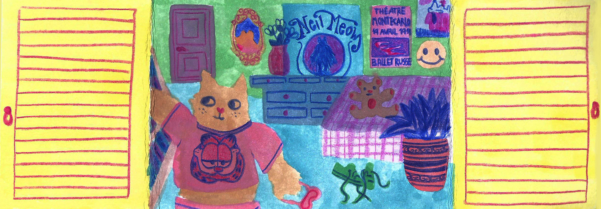 tríptico de la pieza de un gatito hippie