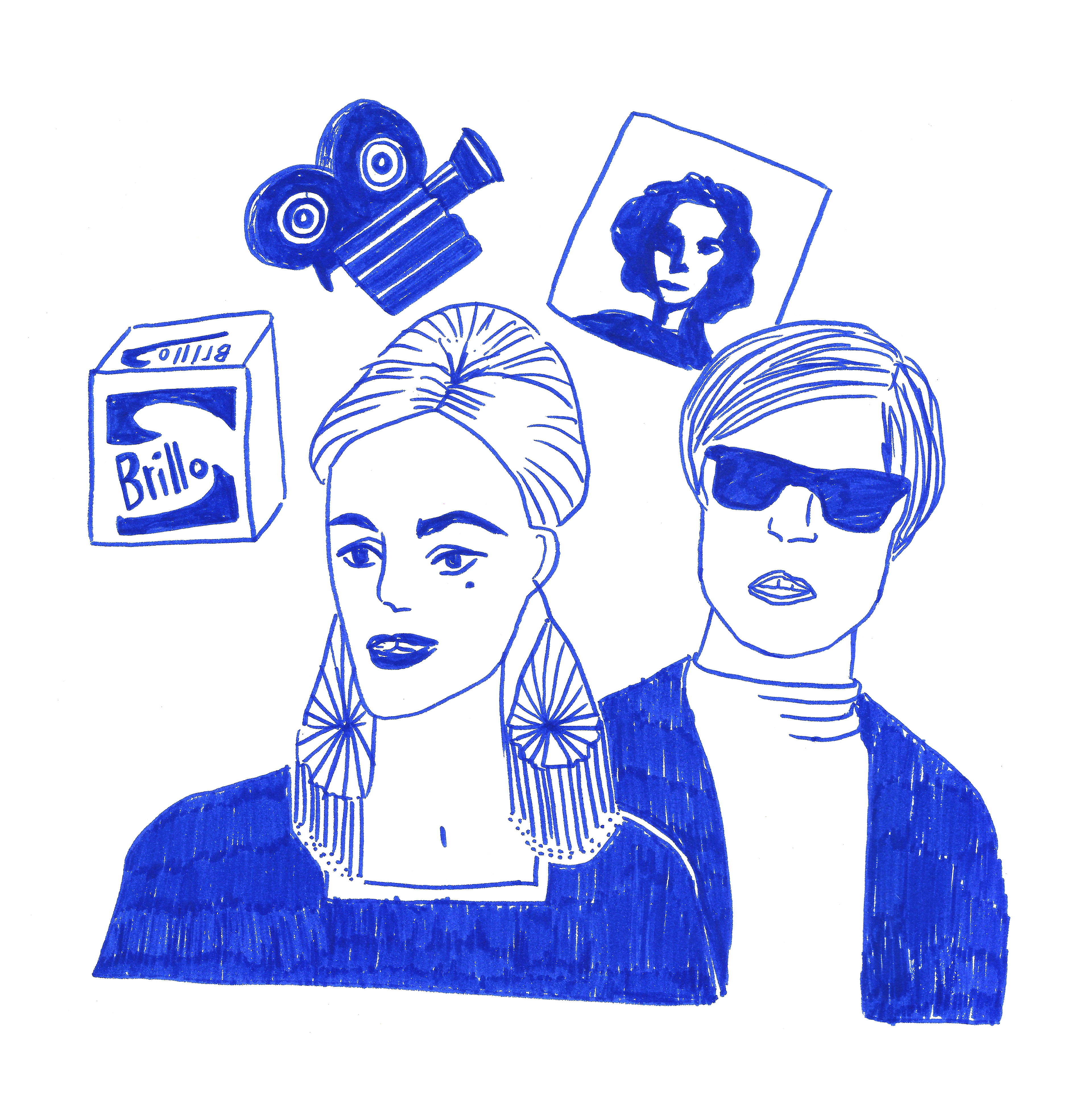 ilustración de edie sedgwick y  andy warhol 