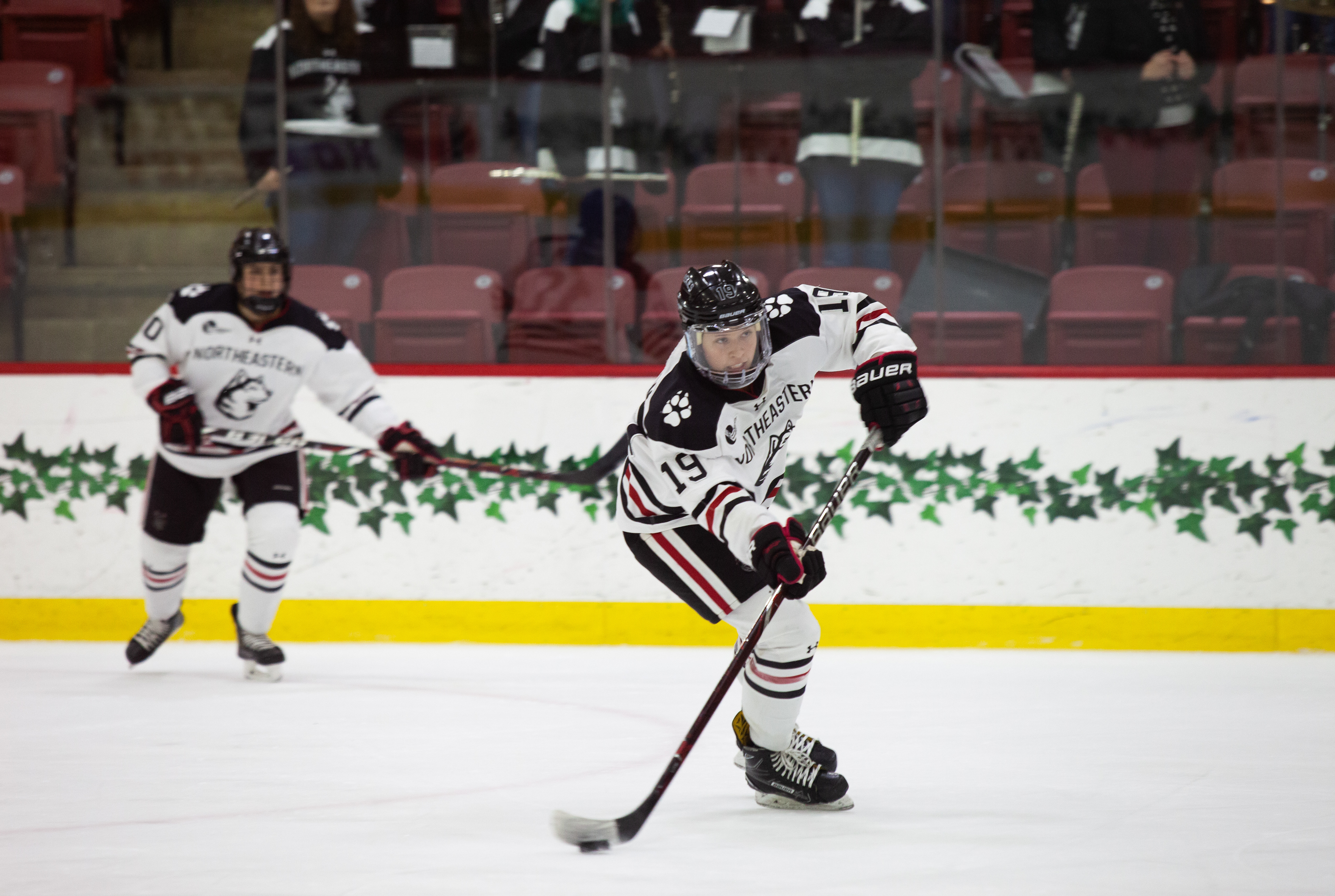Northeastern University senior forward Tori Sullivan moves up the ice during the 2019 Women's Beanpot at the Bright-Landry Hockey Center.