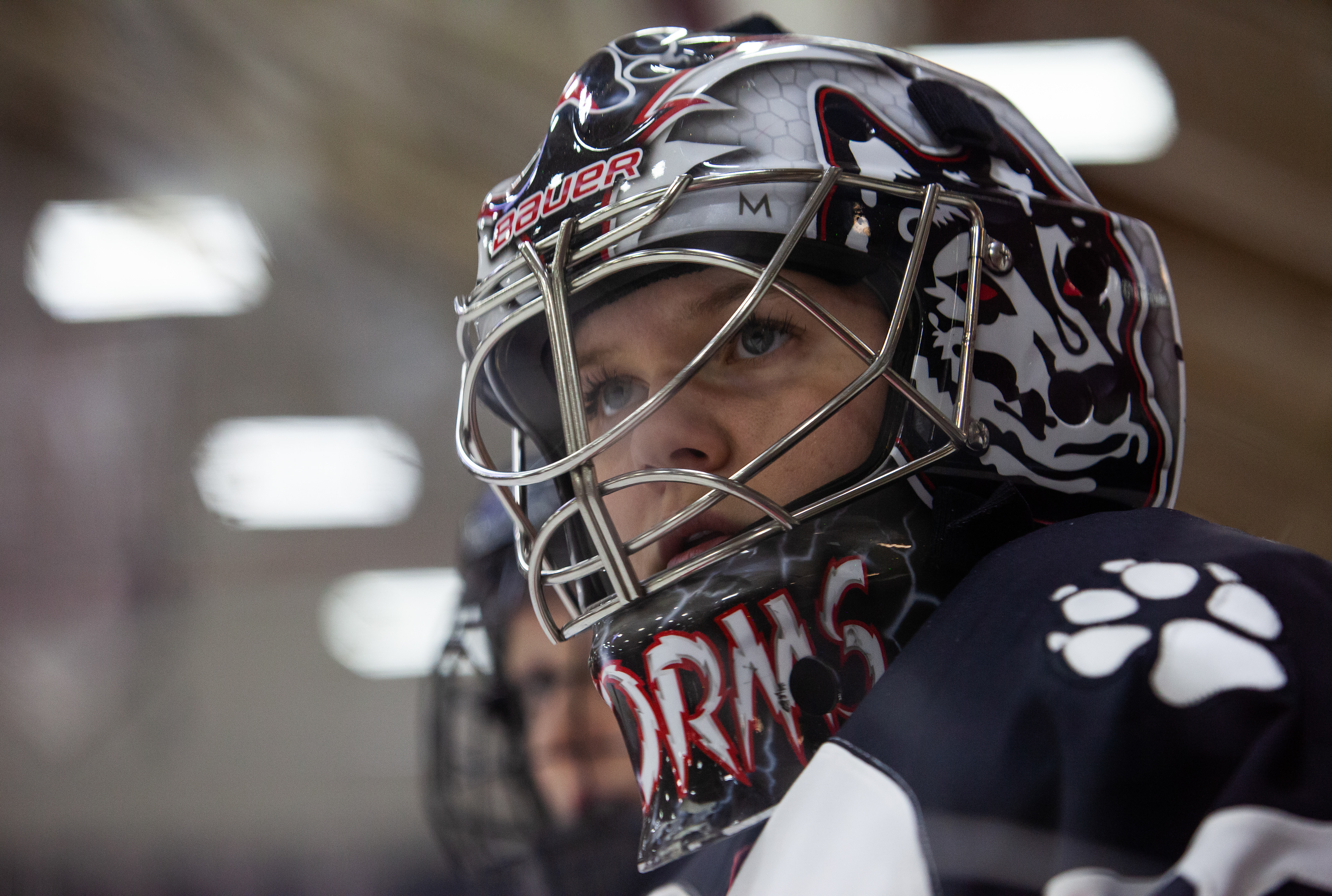 Senior goalkeeper Brianna Storms looks on from the bench during a prior game against Boston University. The senior made 21 saves in her first career start Friday.