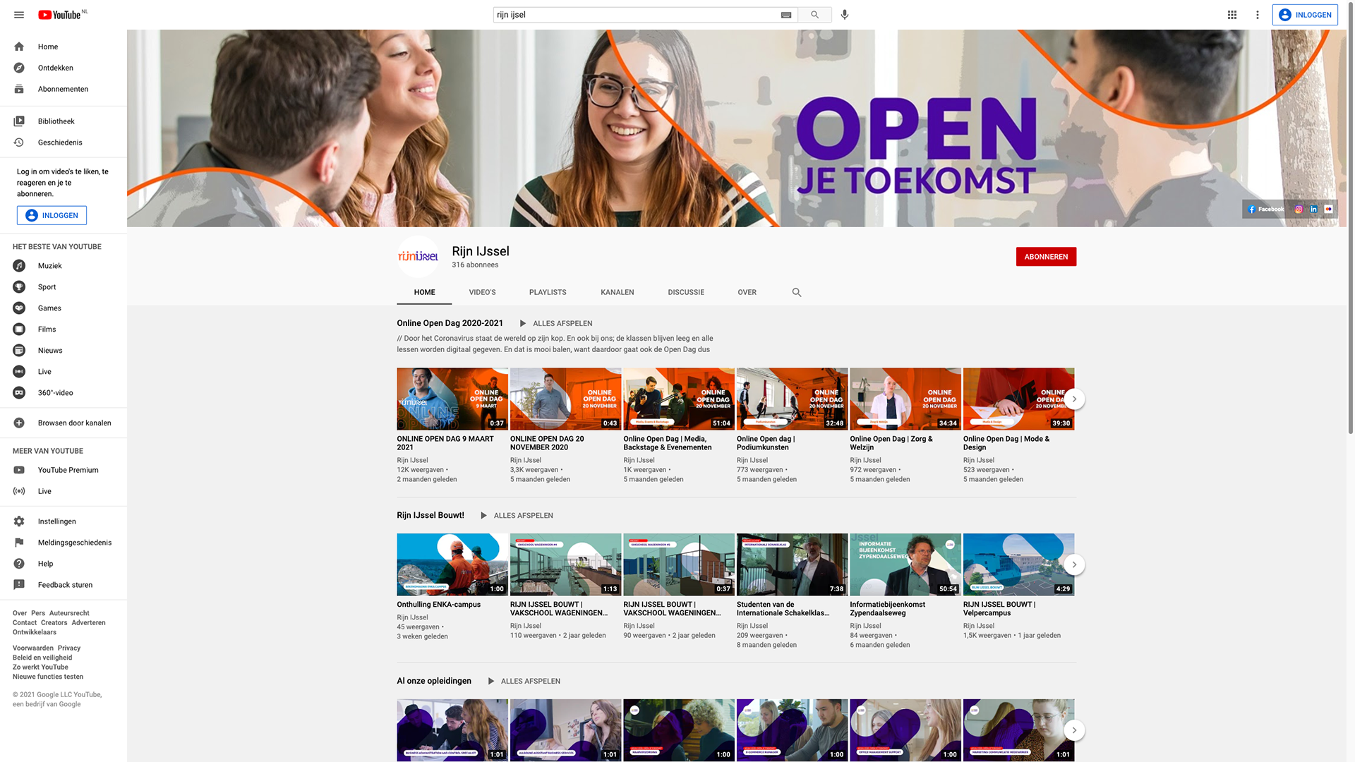 YouTube pagina Rijn IJssel