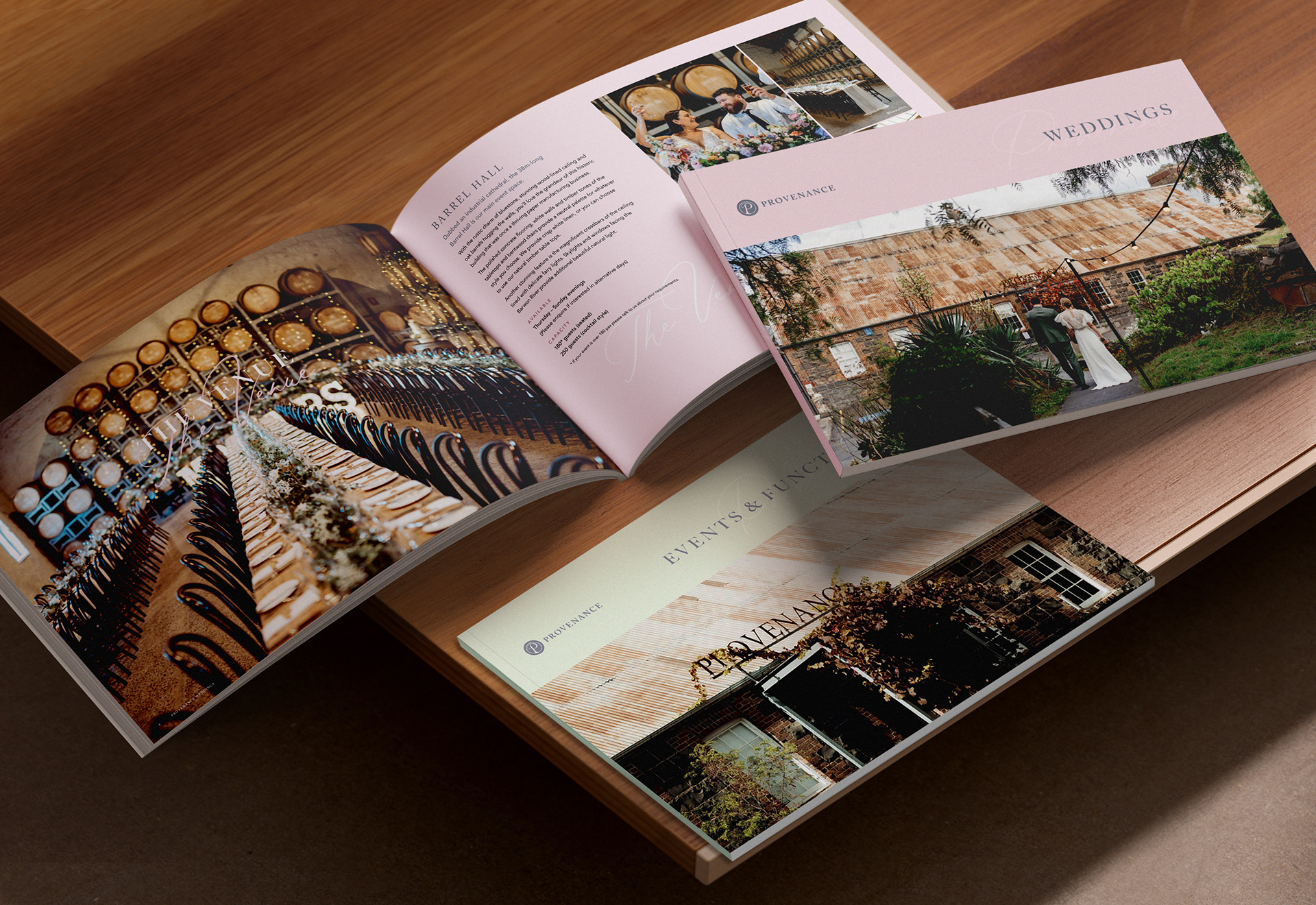 Weddings and Events & Functions booklets for Provenance Wines, designed by Ballsy Creative