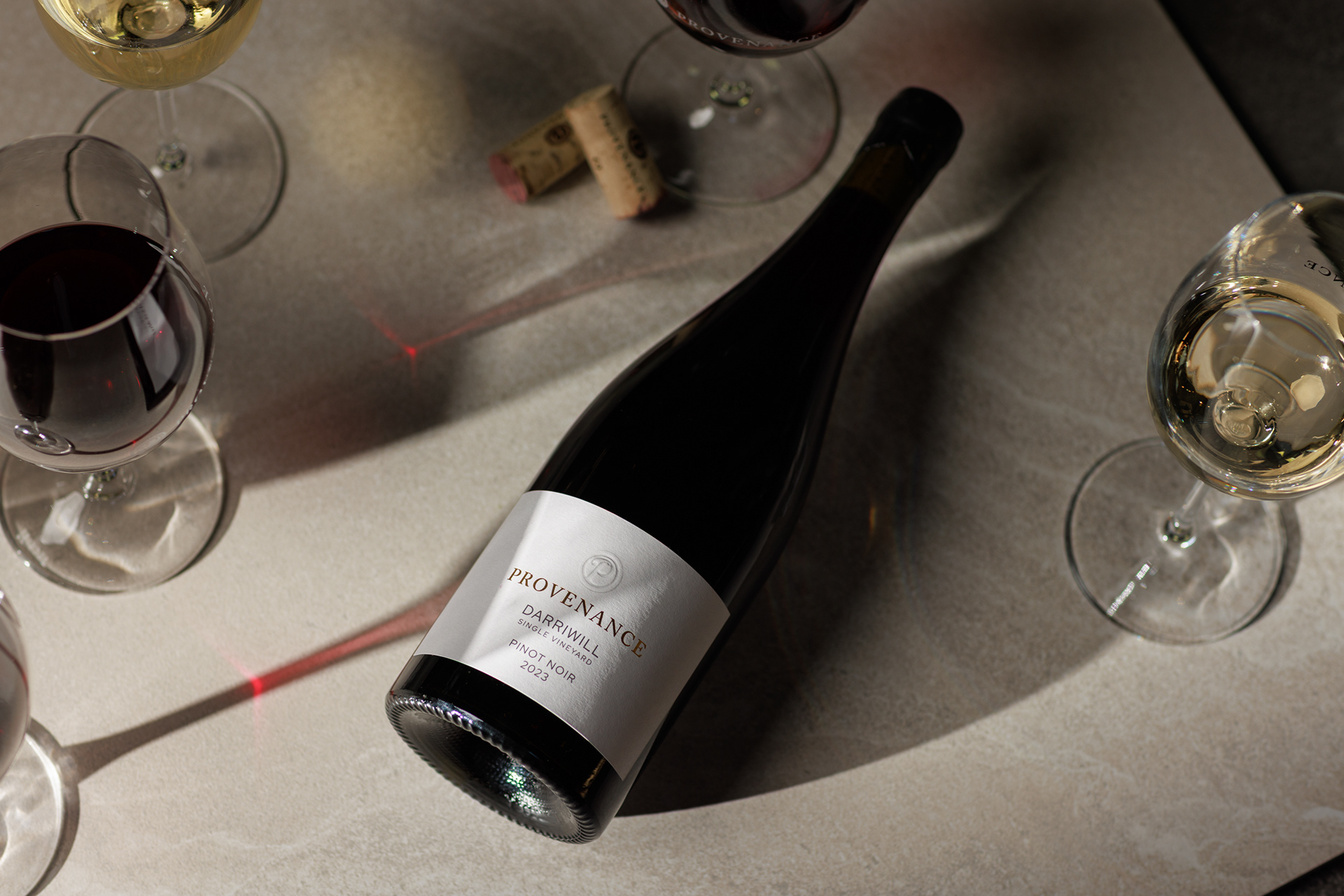 Provenance Wines embossed wine label design by Ballsy Creative
