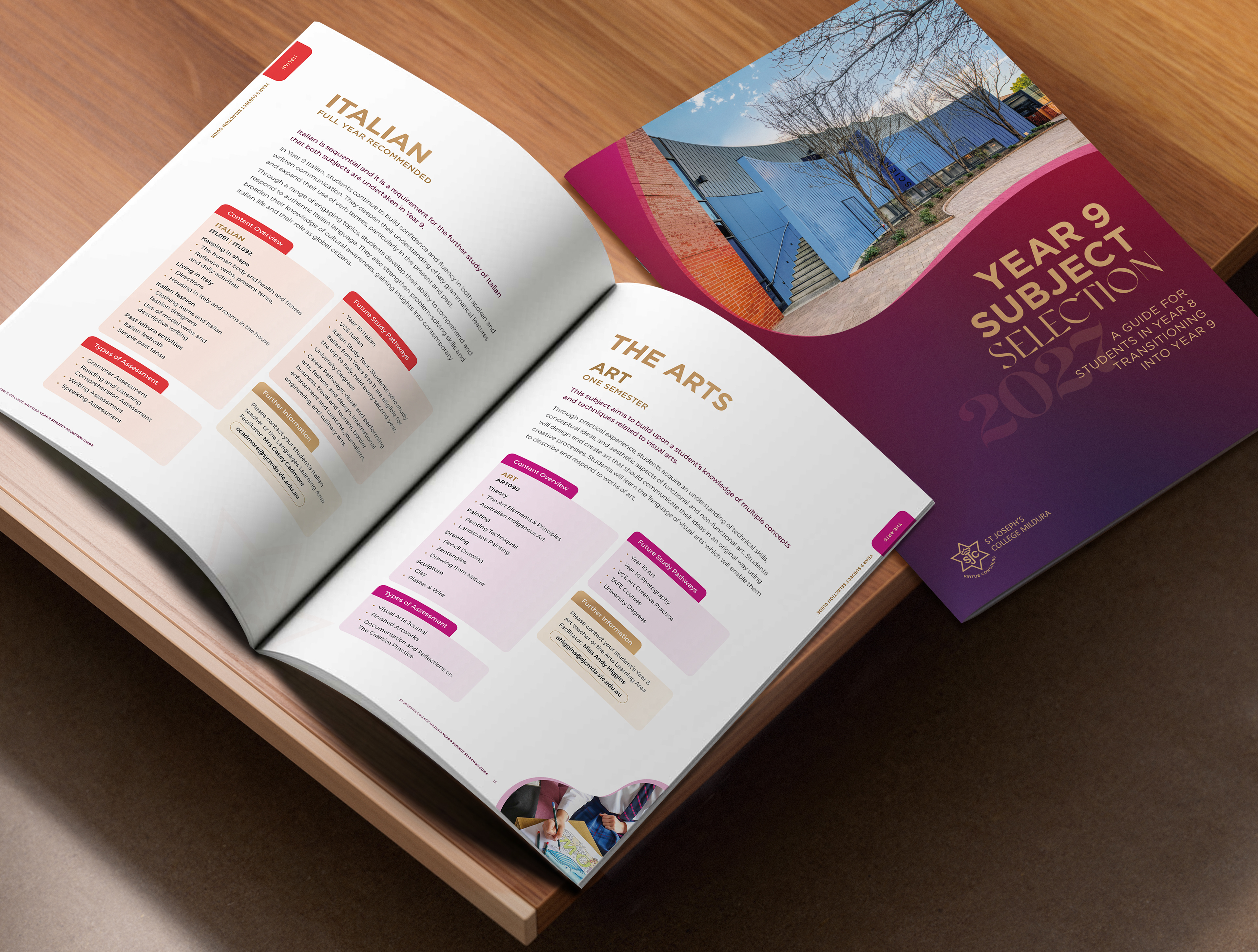 St Joseph's College Mildura subject guide booklet cover and page design