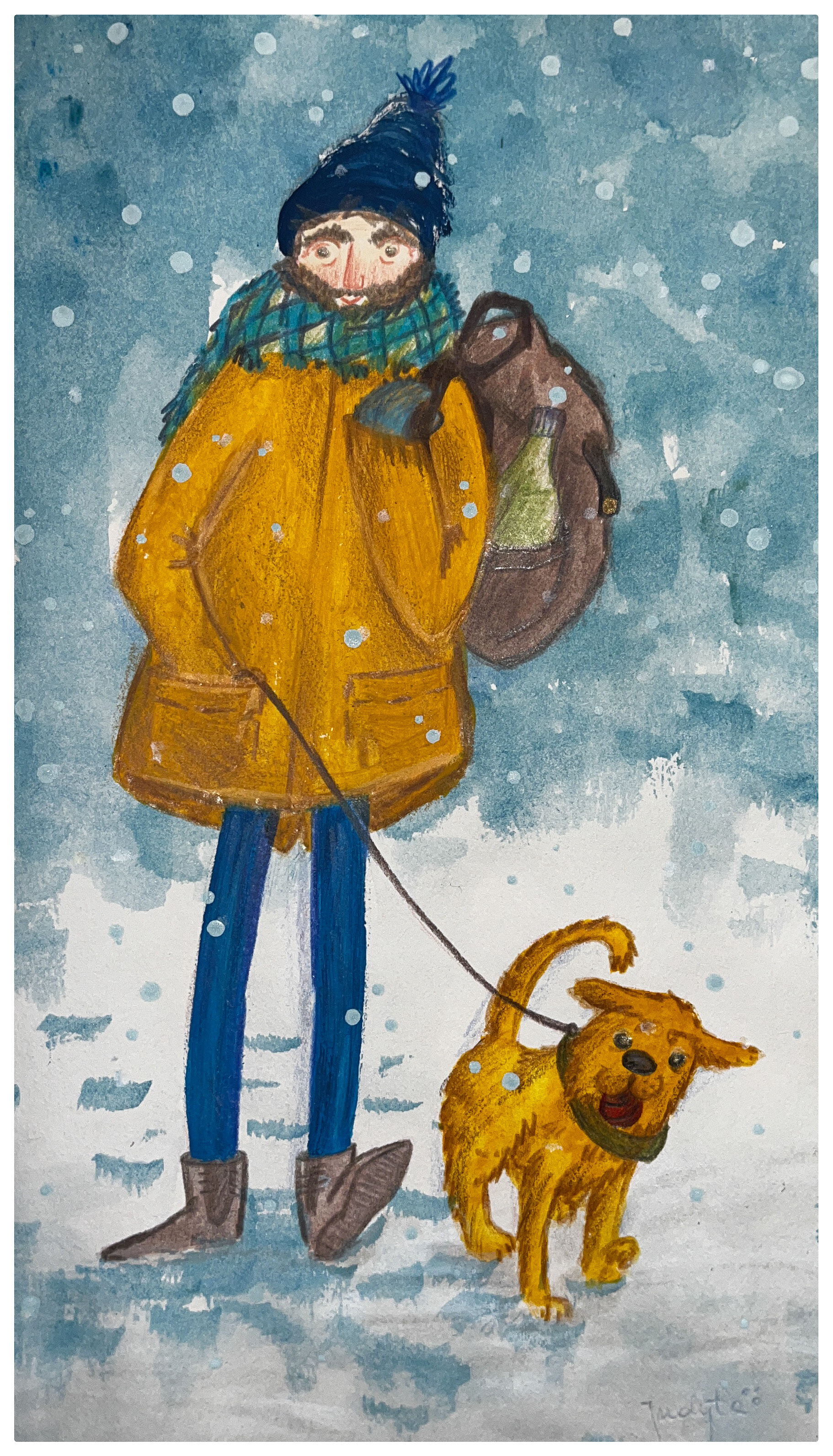 Title: Walking the Dog in the Snow