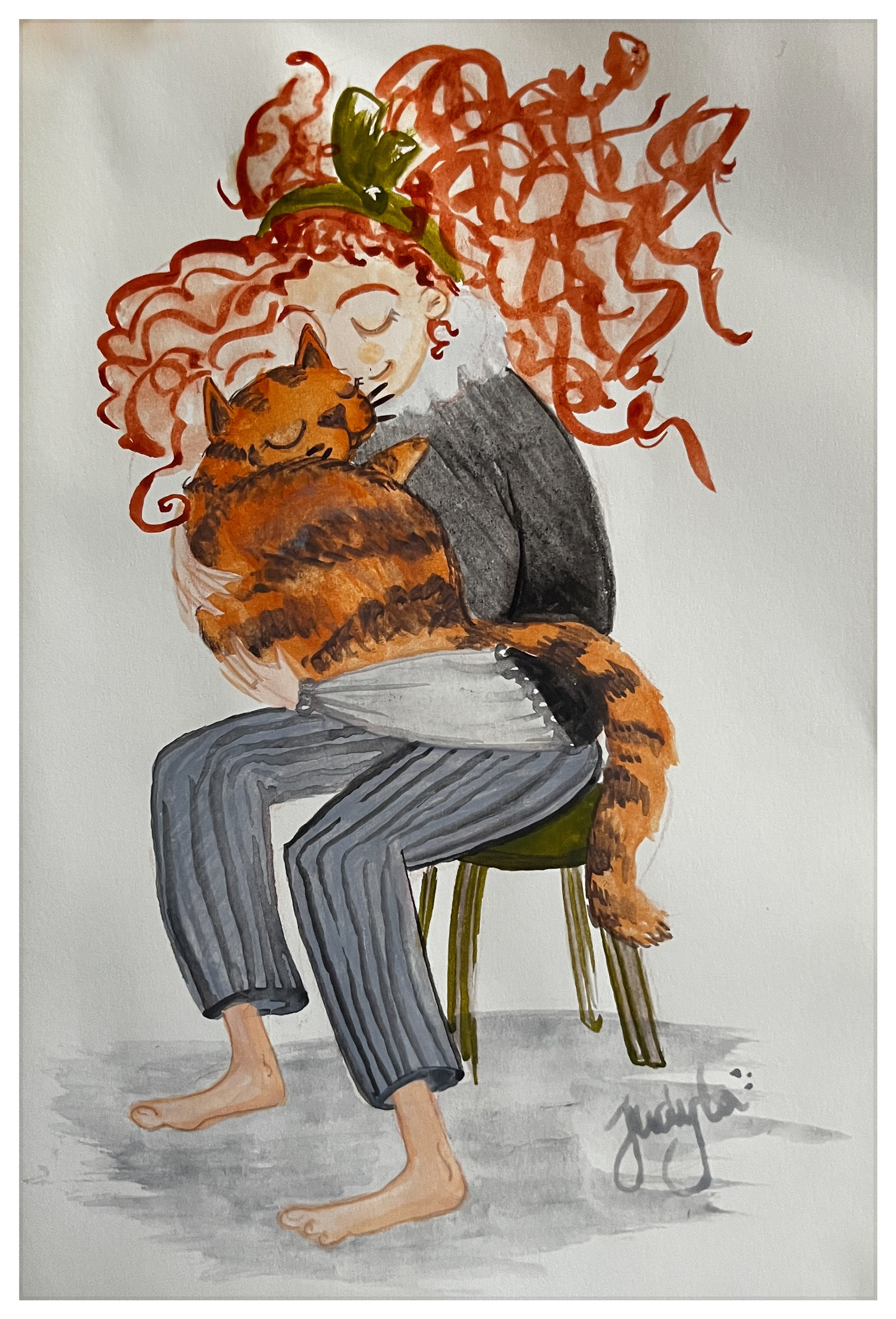 Title: Red Head Girl with a Ginger Cat