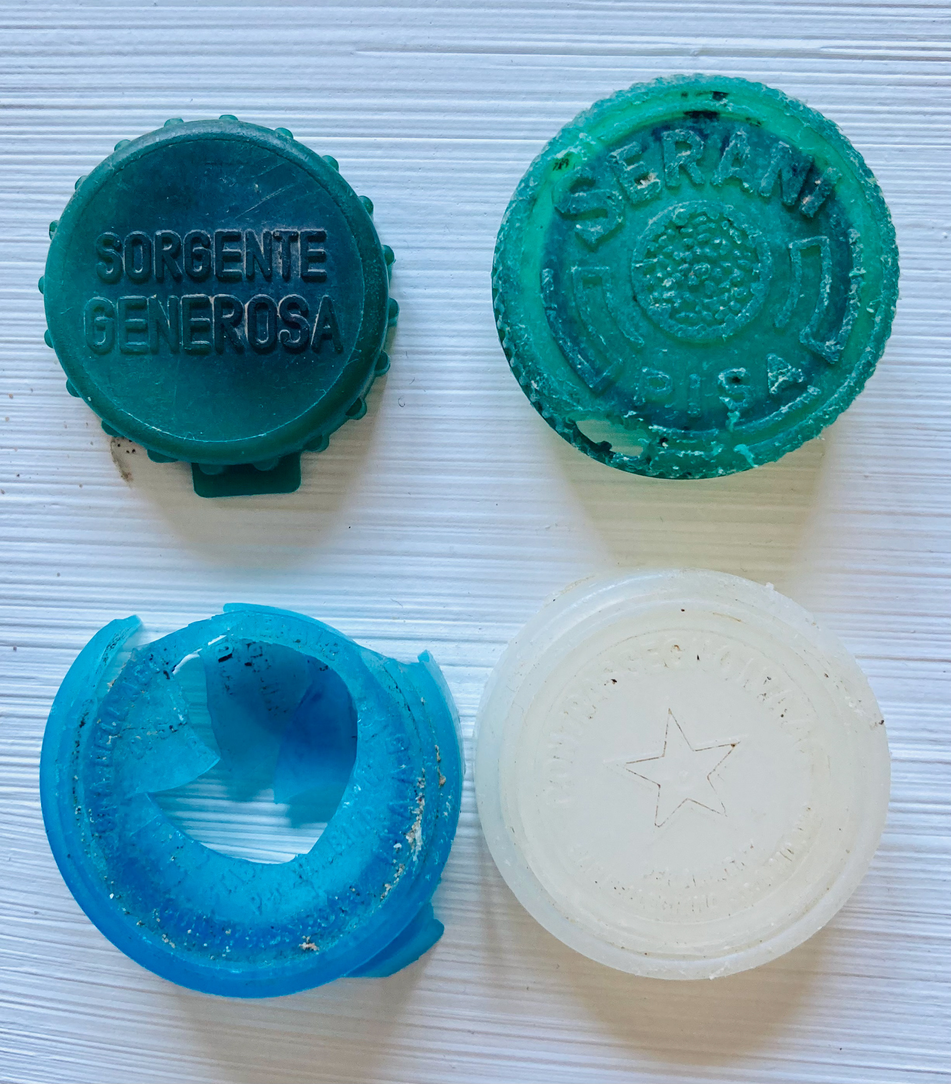 Bottle caps from the 1980's found in 2024 at Giannella beach, Italy