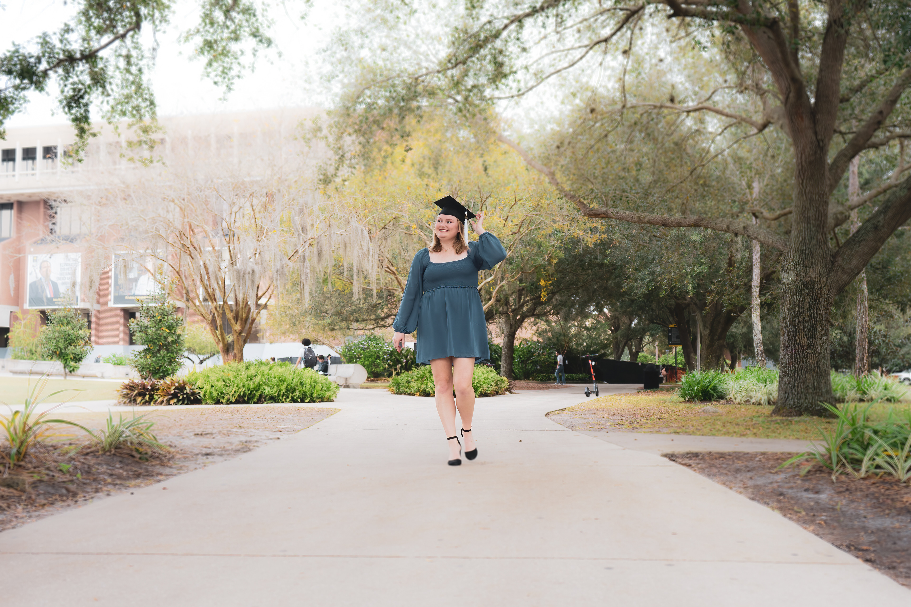 John C. Hitt Library Reflecting Pond Walkway | UCF Orlando Graduation Photography | MK