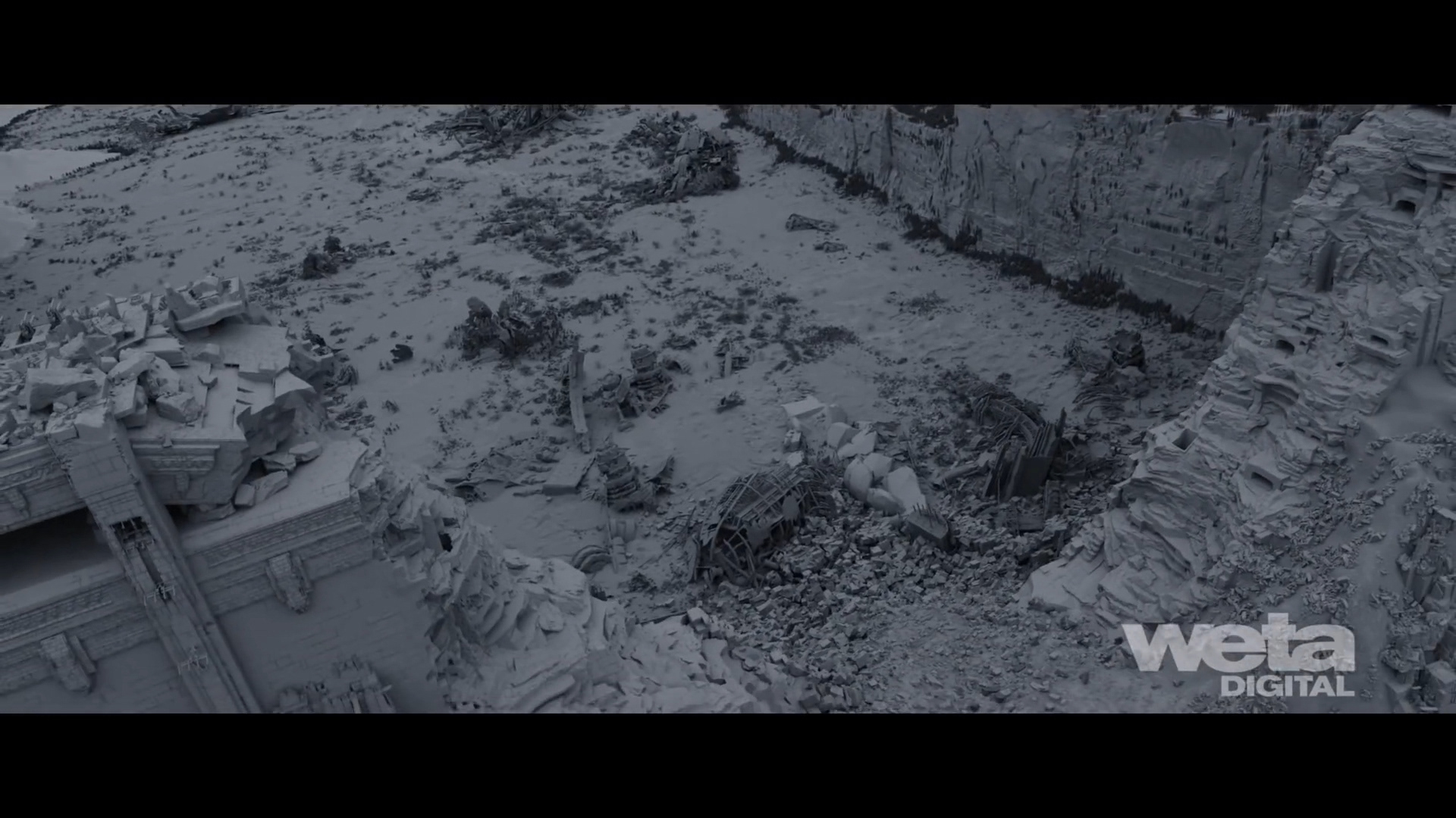 Simulated debris from Houdini