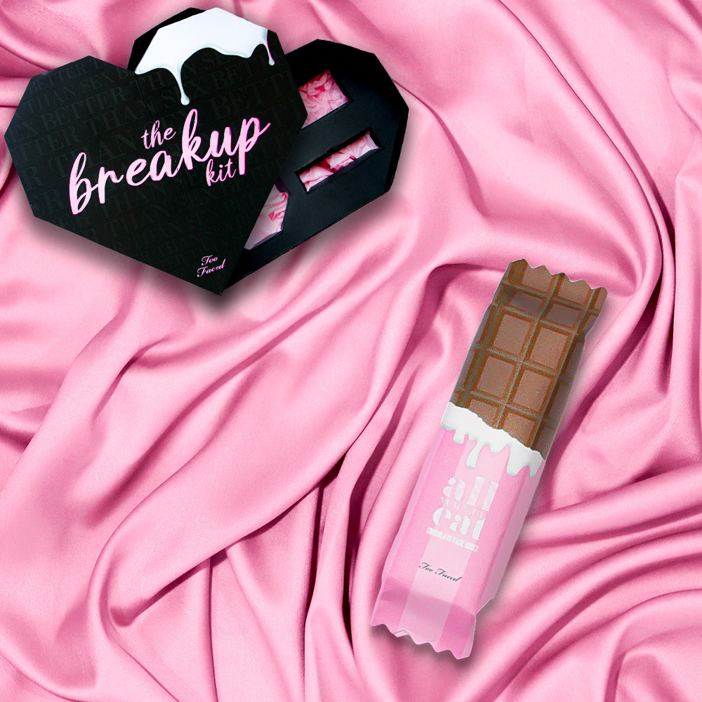 All You Can Eat Chocolate Face Sheet: A chocolate face mask, with a packaging inspired by a chocolate bar, the perfect treat for a broken heart.