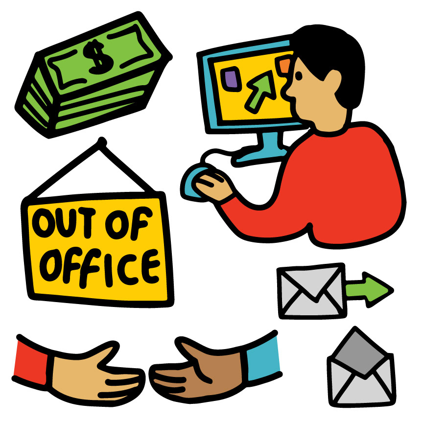 Office Illustrations created in procreate vectorized in illustrator