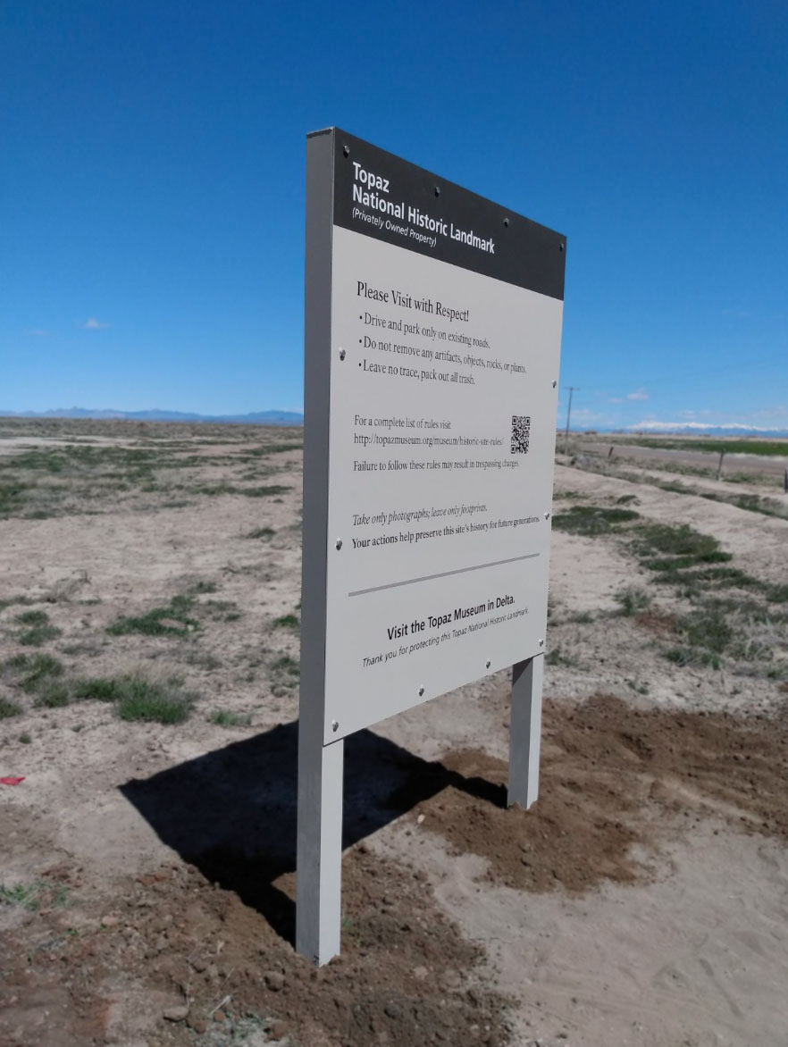 Topaz Museum outdoor instructional sign, following strict brand guidelines. 