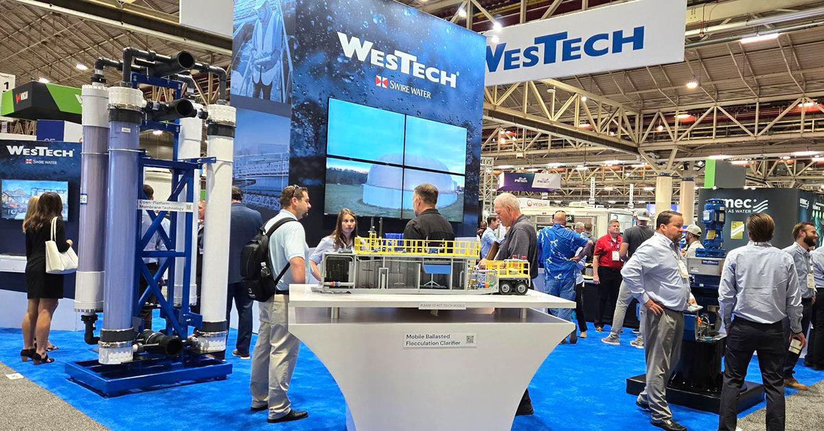Westech booth design, includes center tower and demo stations
