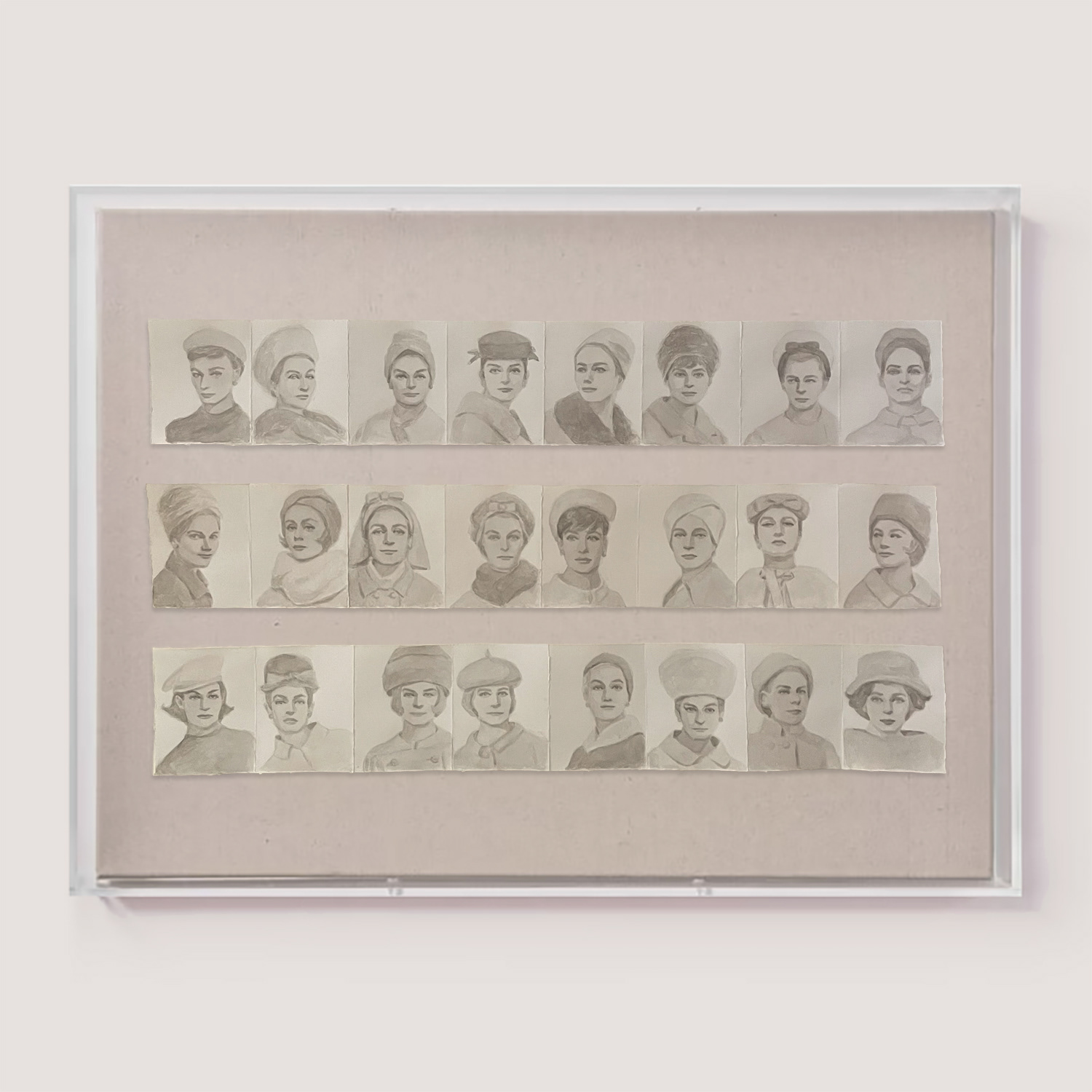 Vintage Trans Beauty x24. 2023, watercolor on paper, shown framed.