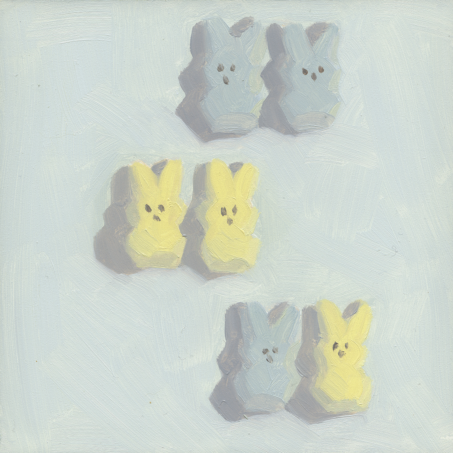Peeps 15. 2019, oil on panel.