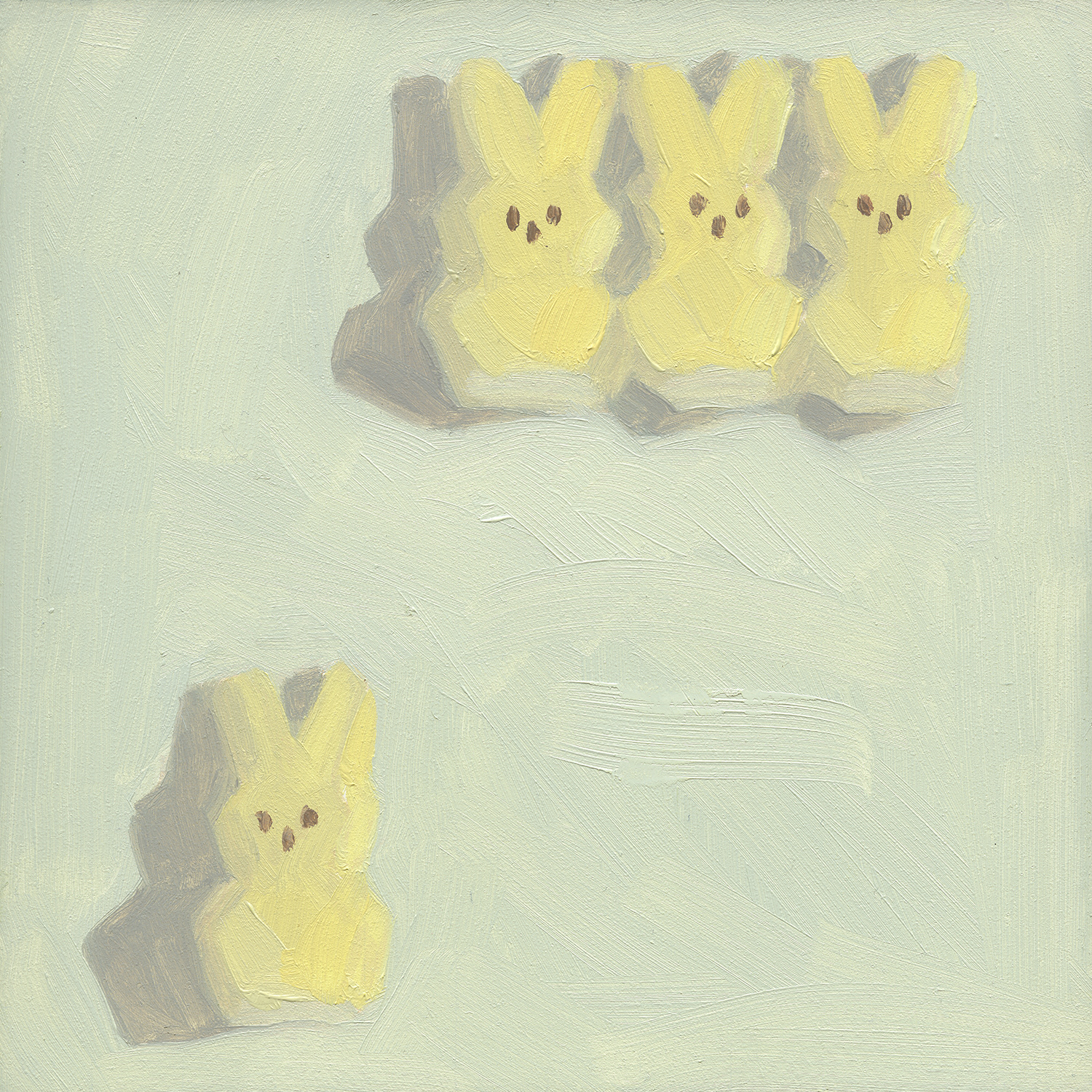 Peeps 20. 2019, oil on panel.