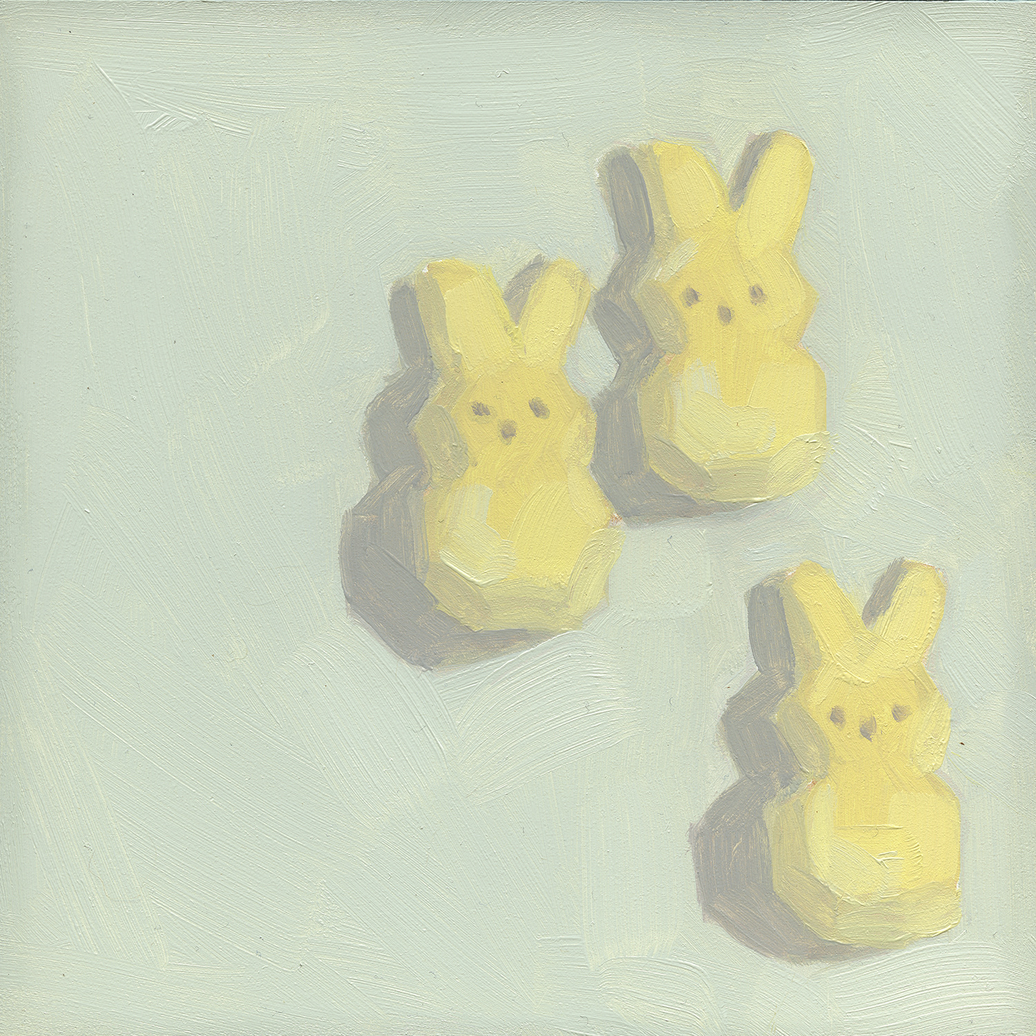Peeps 21. 2019, oil on panel.
