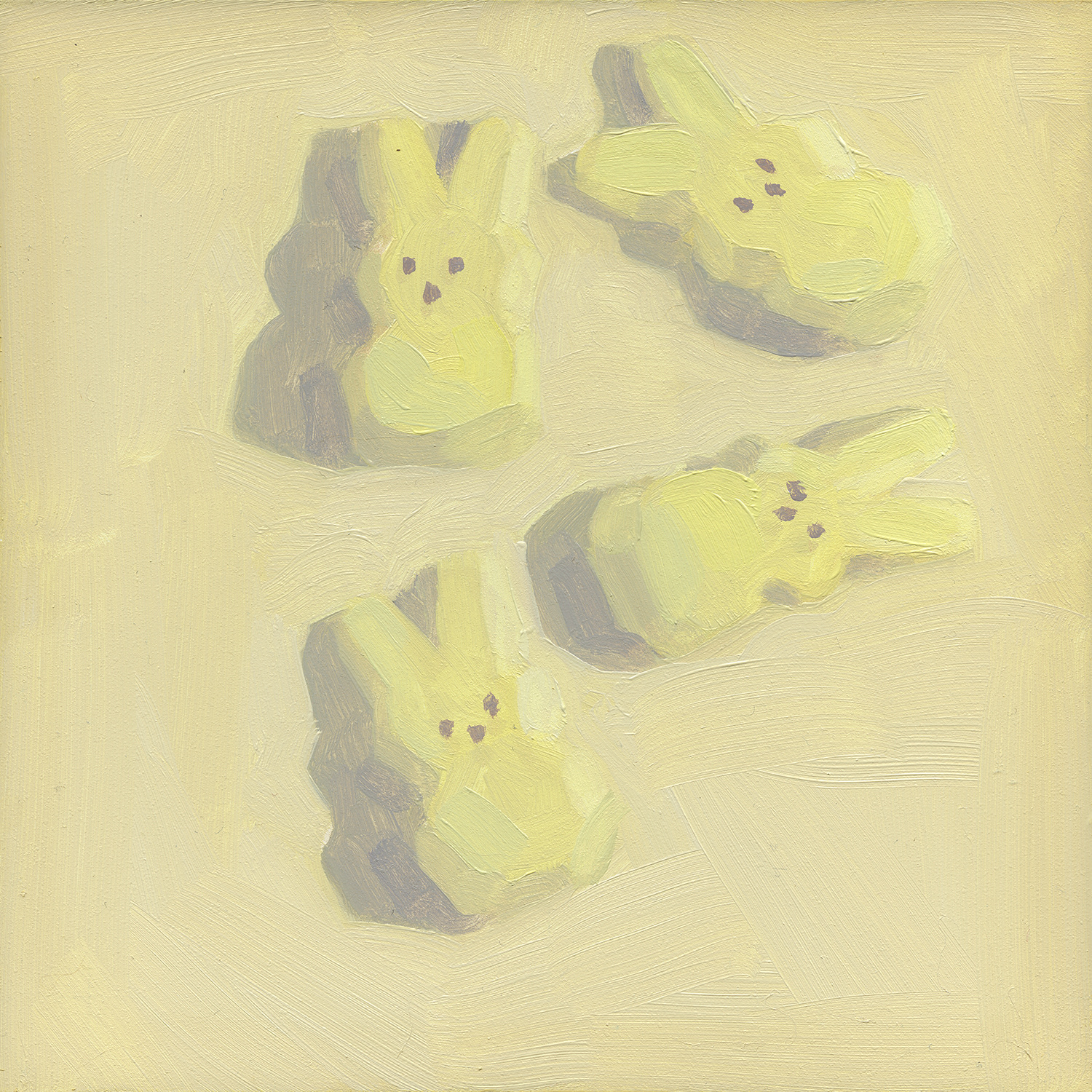 Peeps 16. 2019, oil on panel.