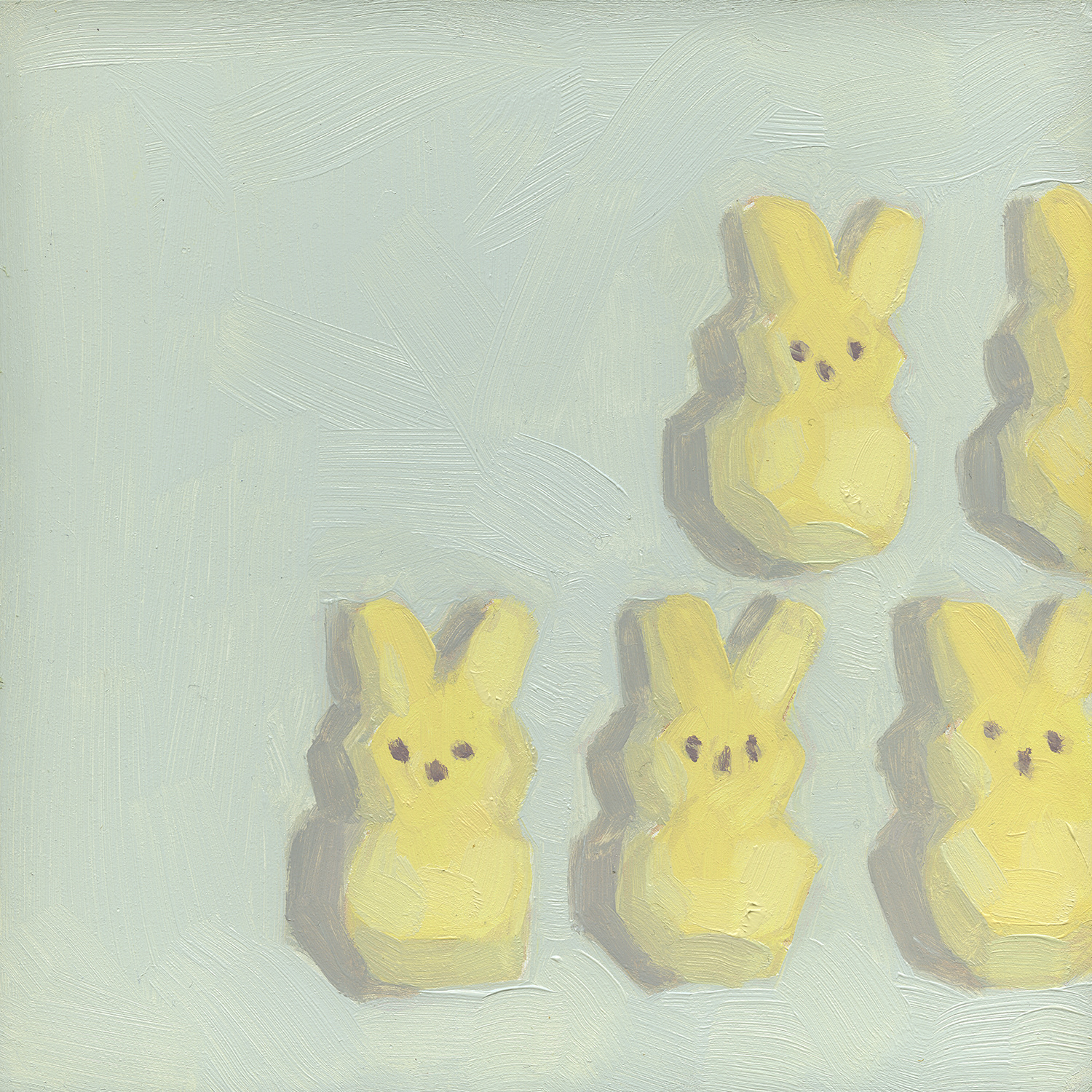 Peeps 22. 2019, oil on panel.