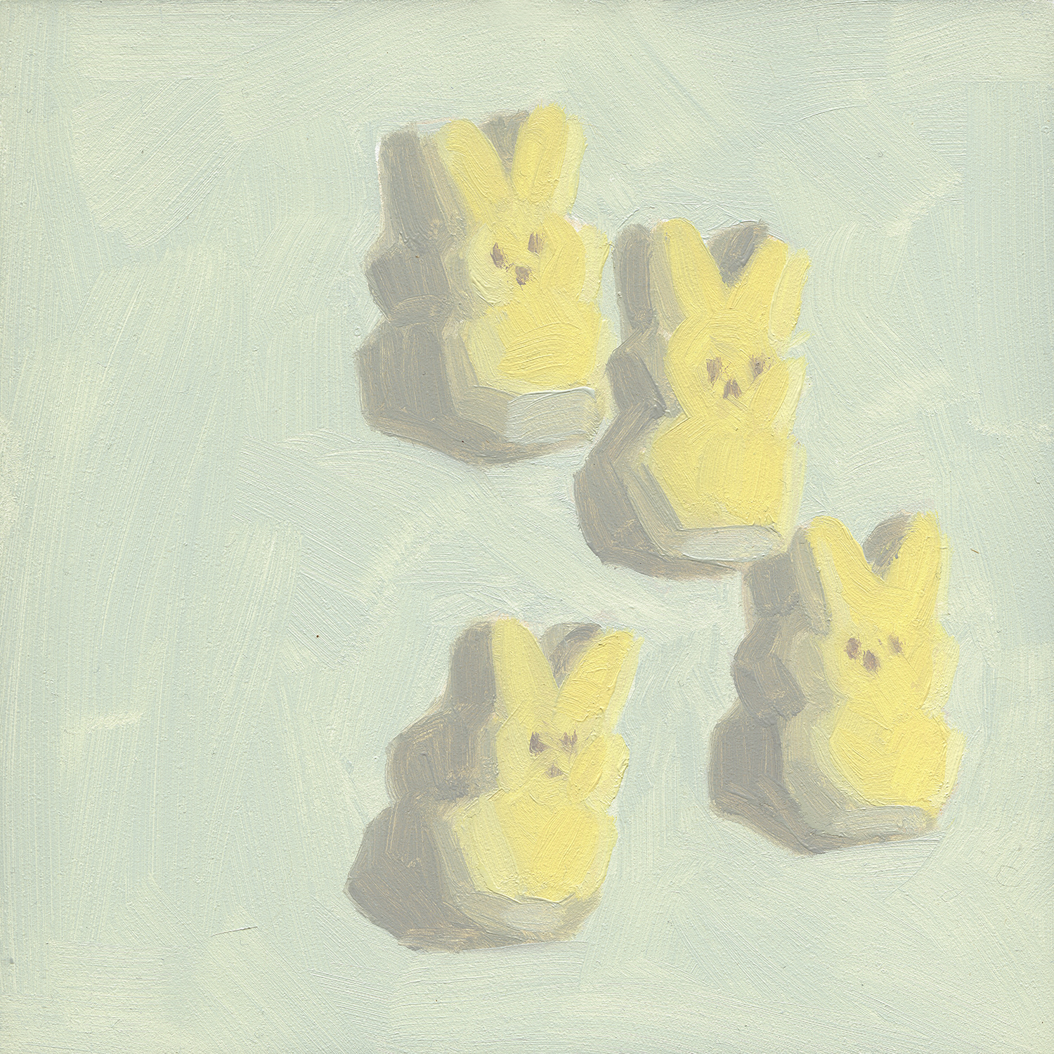 Peeps 19. 2019, oil on panel.