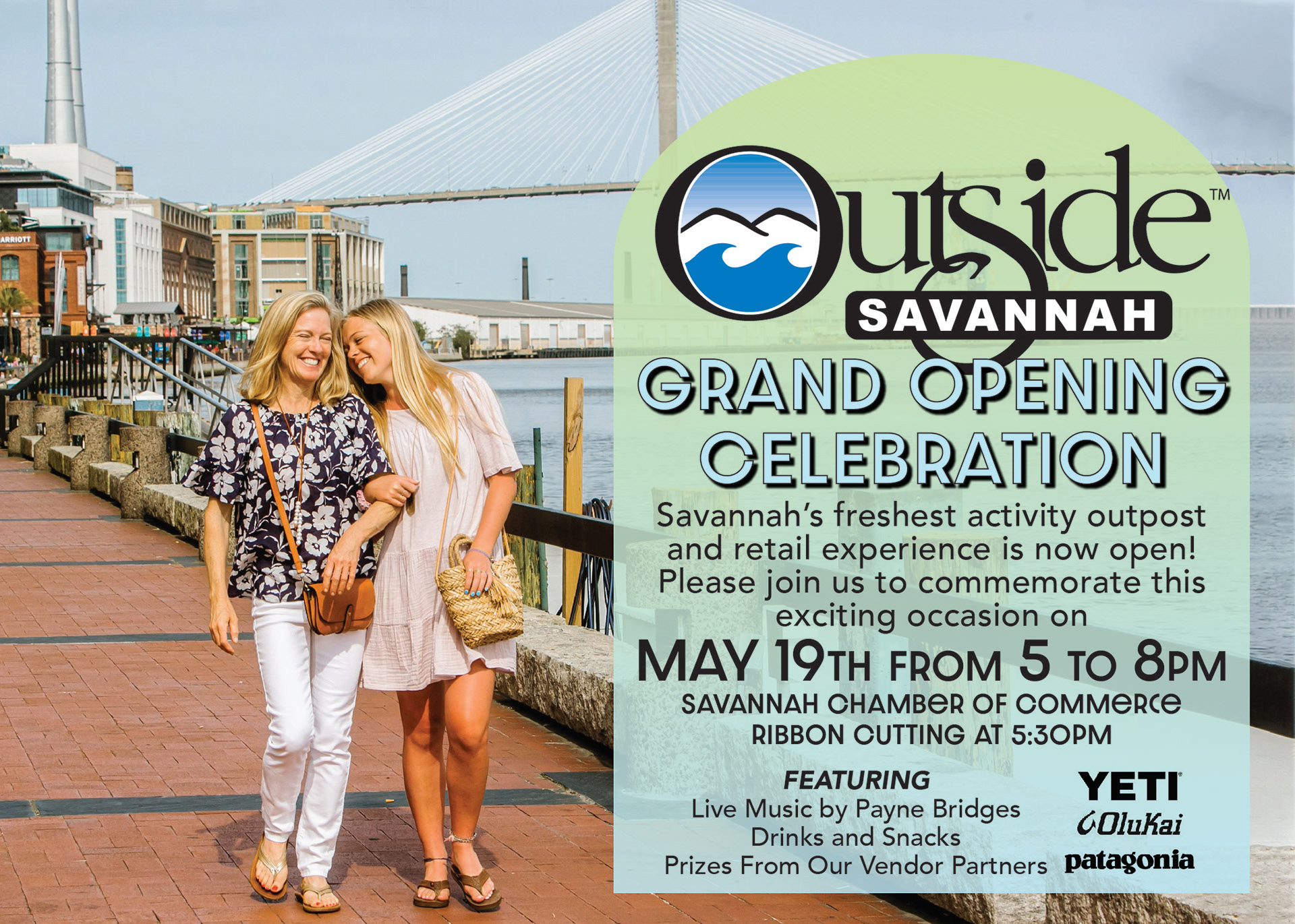 Outside Brands Savannah store opening invite. This photo is from a shoot that I organized on the waterfront outside of the new store, with all the models wearing seasonal sportswear.