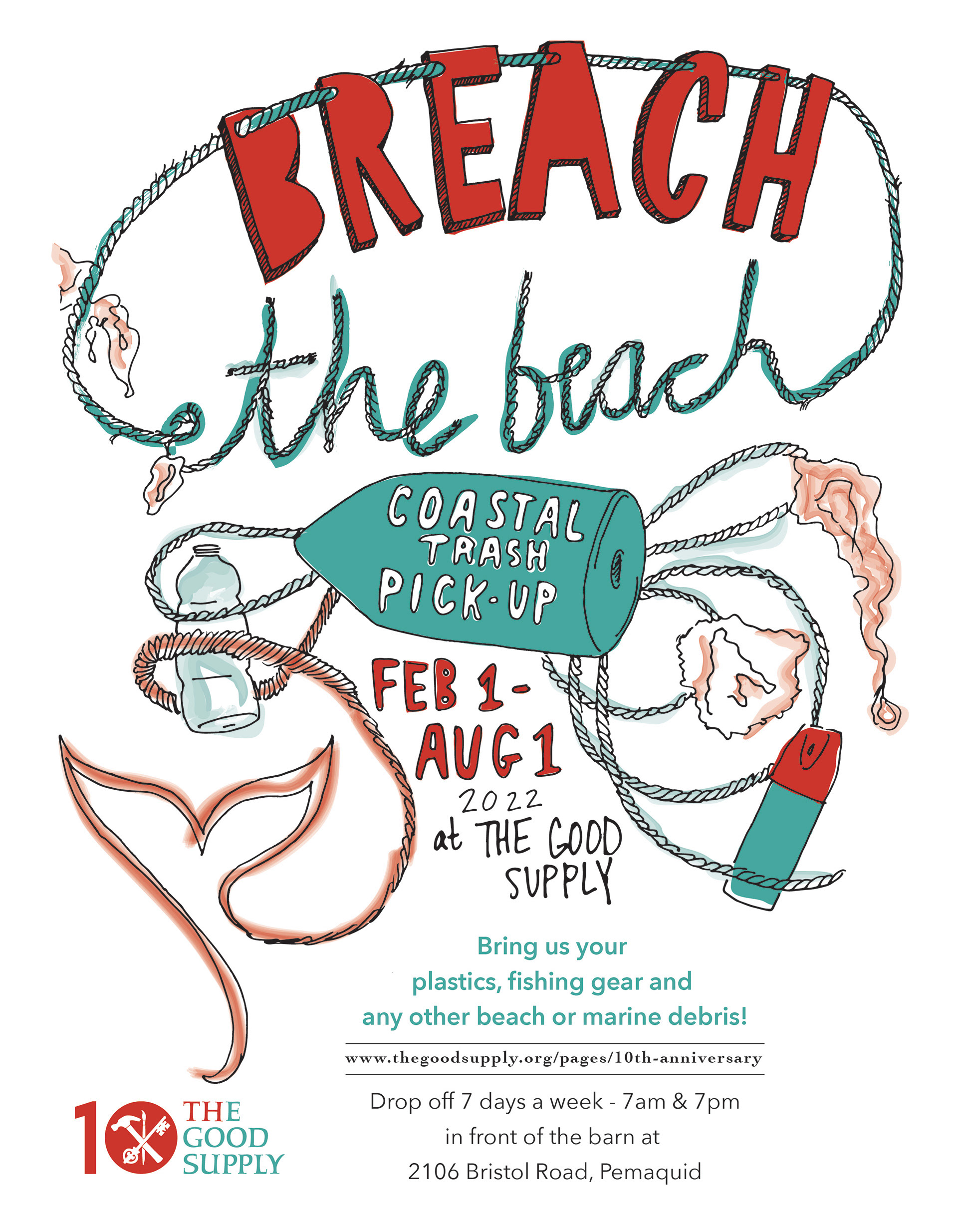 The Good Supply flyer for clean-up initiative. Hand illustration, digital design and color. Variations include printed posters and flyers, social, website and email graphics.