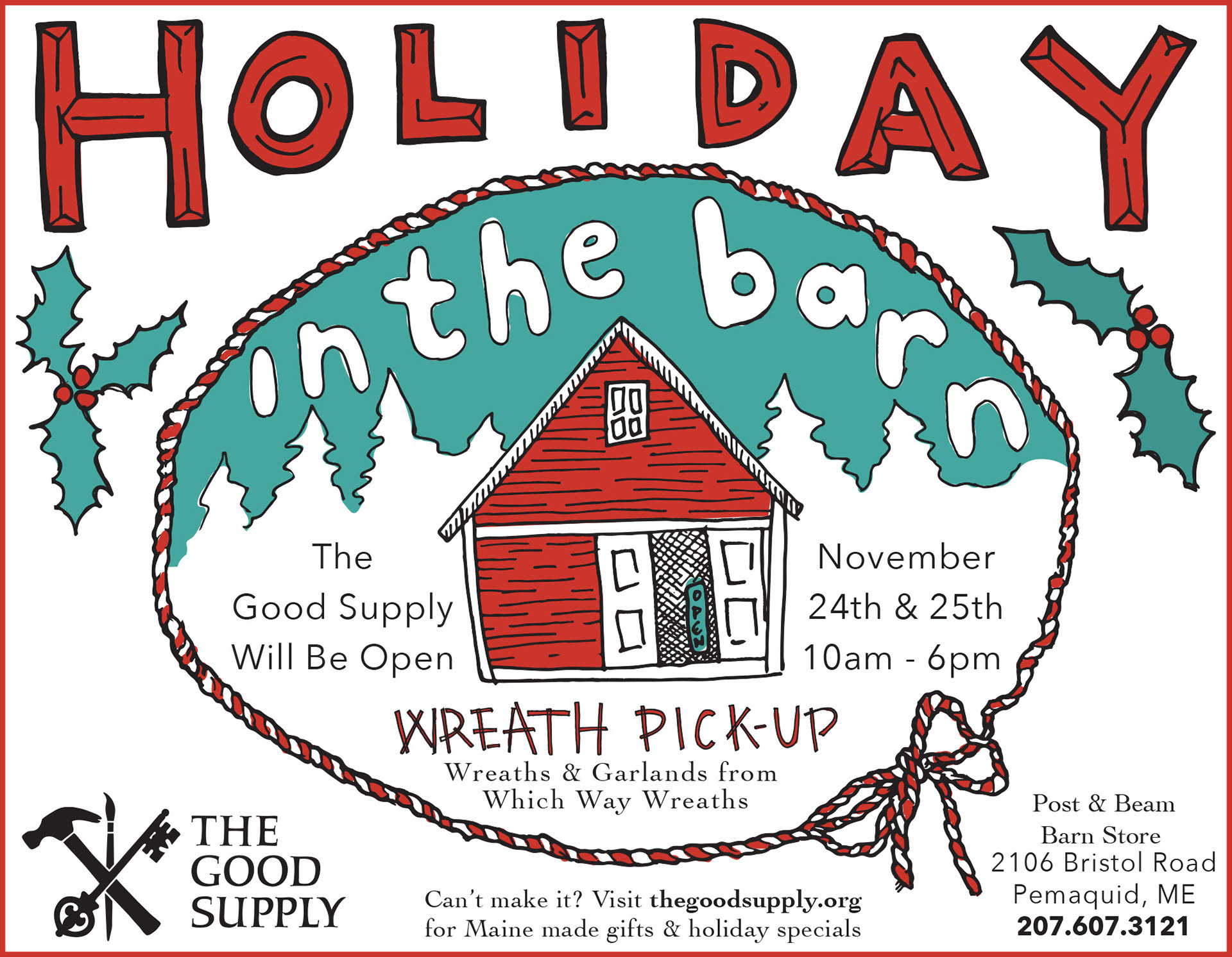 The Good Supply newspaper ad for Holiday promotions. Hand illustration, digital design and color. Variations include printed posters, social, website and email graphics.