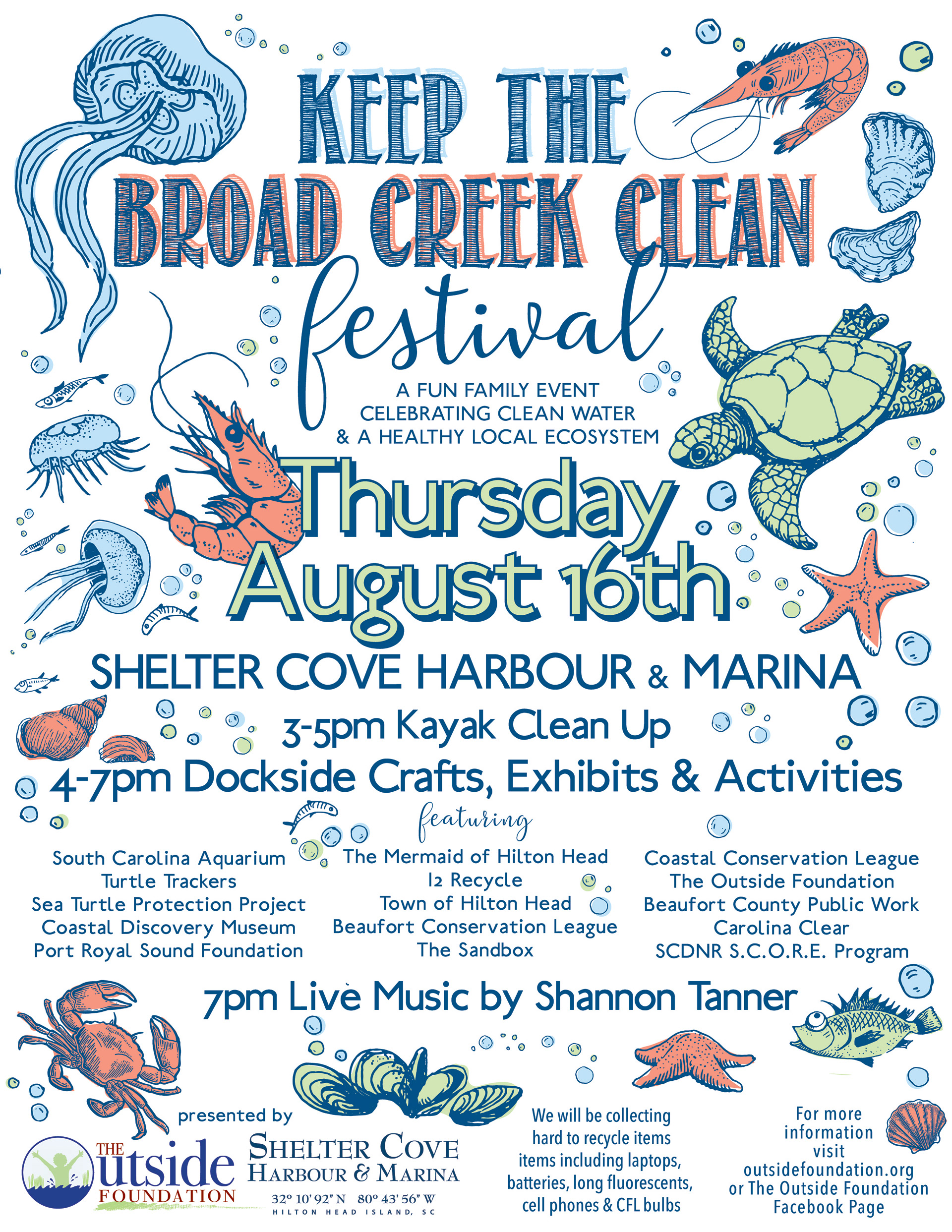 Outside Foundation annual Keep the Broad Creek Clean Festival. Variations include print ad, social graphics, printed posters & flyers, email headers, website graphics.