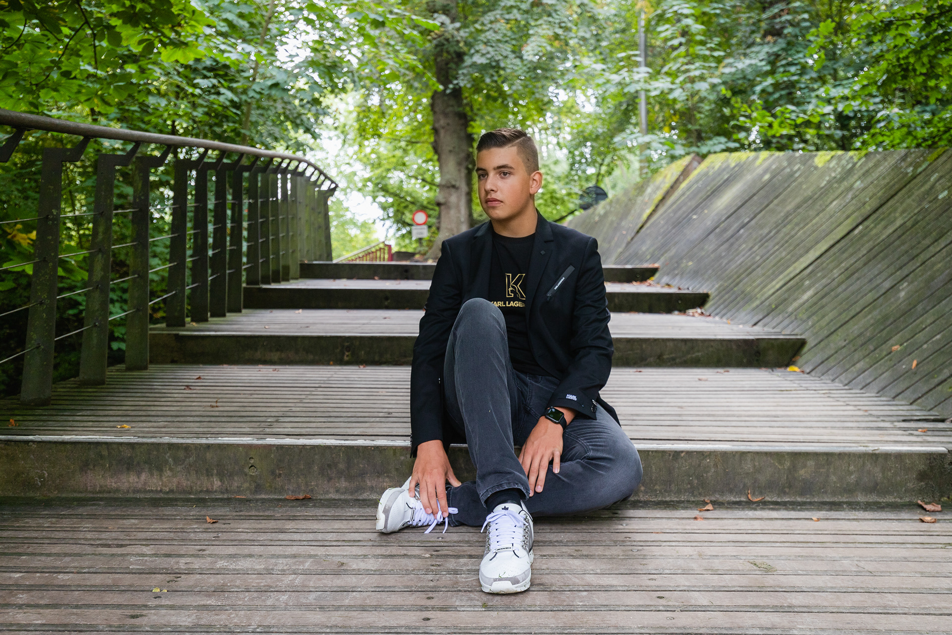 Trendy communiefoto op trap