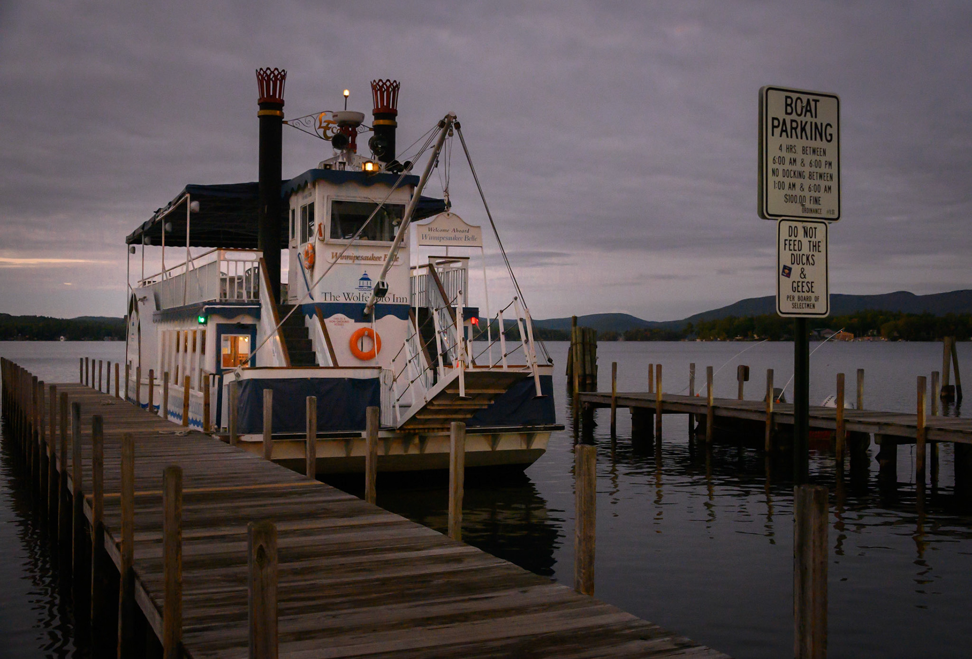 Early sunrise cruise preparation of WINNI-BELLE at Wolfeboro Town Dock