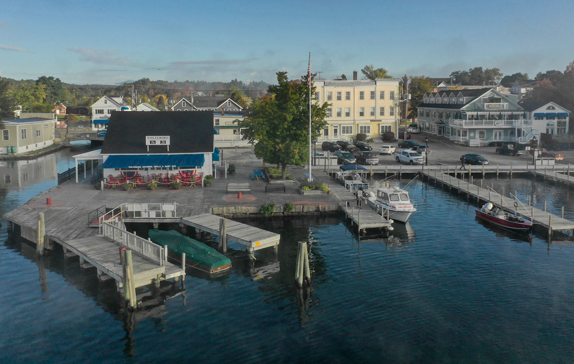 Drone capture of Wolfeboro's docks and downtown - 2