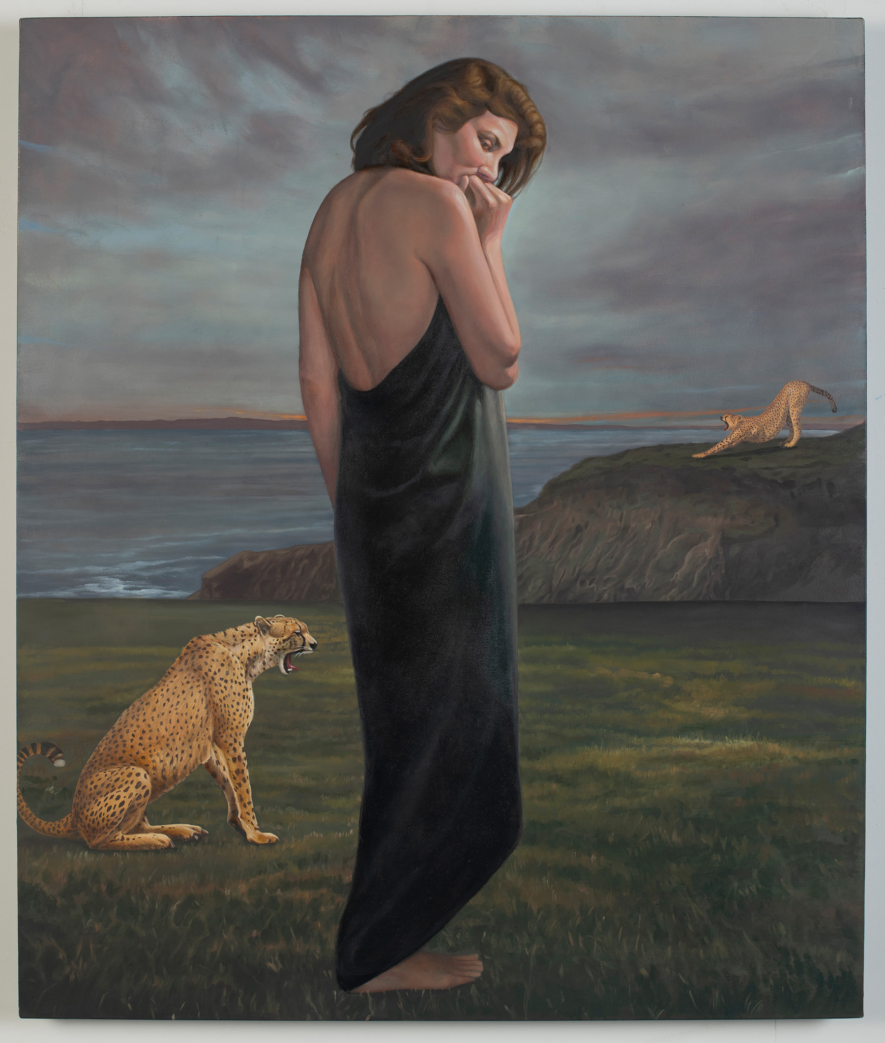 Katja with Cheetahs, Oil on Canvas, 44.75” x 37.75”