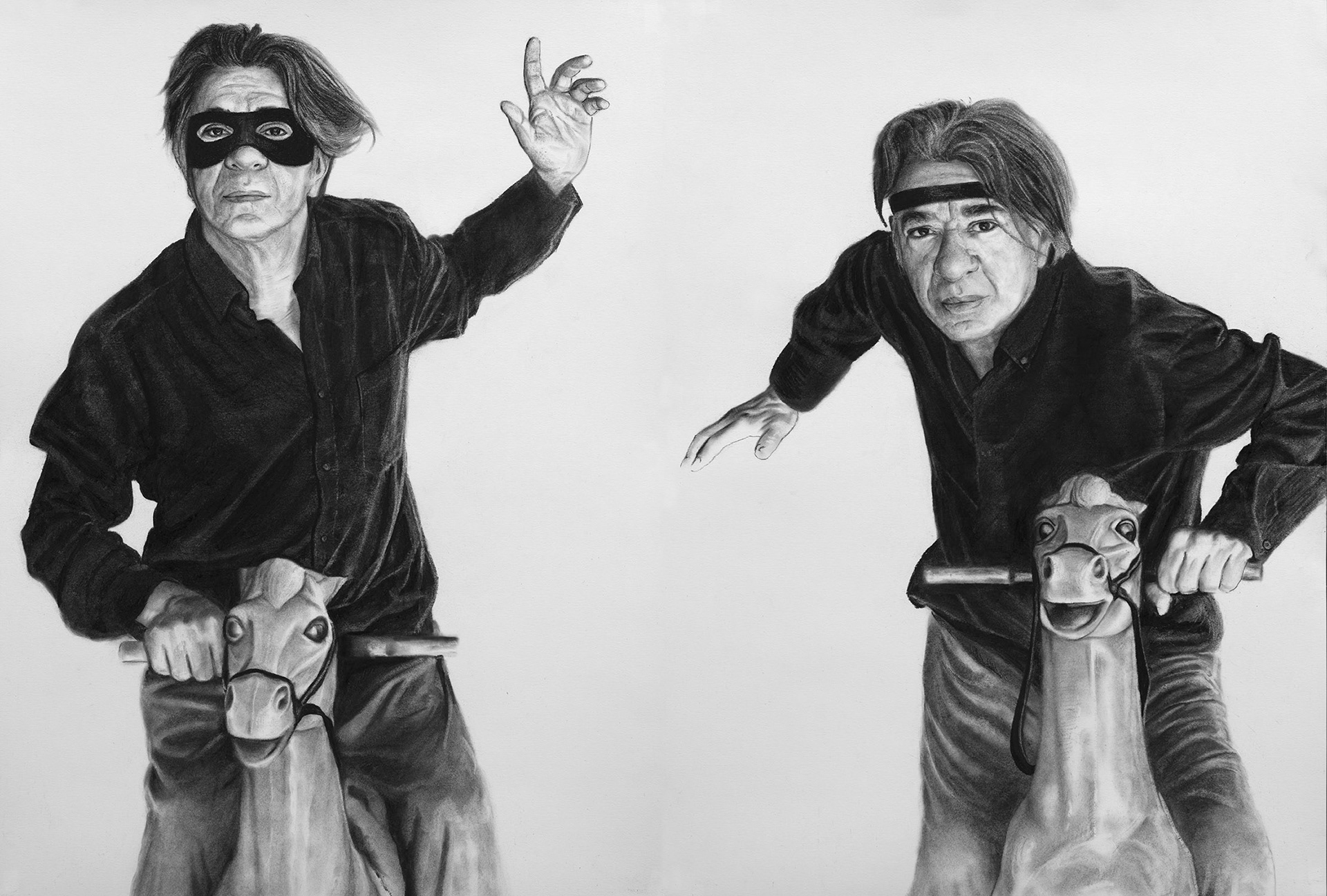 I Am Tonto I Am the Lone Ranger, Charcoal on Paper, 30" x 48"