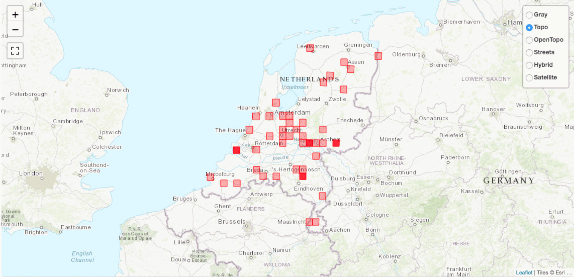 Japanese knotweed expansion in the Netherlands between January 2012 and July 2020. Season and life cycle of the plant, as it dies in winter and regrows anew in spring. The many local and national campaigns and attempts to kill the plant using different methods (varying from chemical herbicides like glyphosate to trimming, soil covering and digging) play another role in the plant growth too.