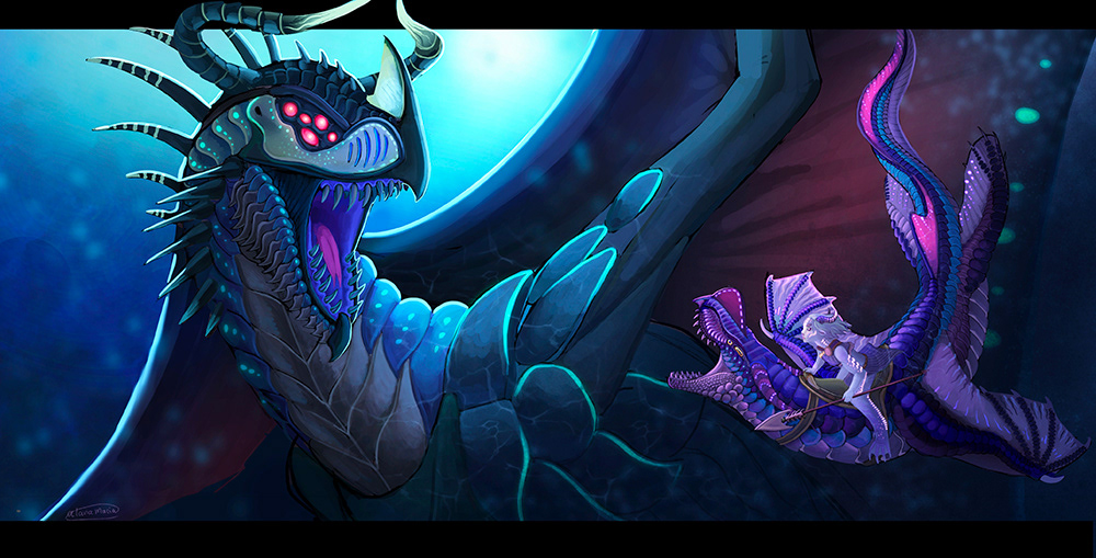 Reynarth is the guardian between the deep sea and the upper sea levels. When a group of hunters accidentally go too deep and disturb Reynarth by harming him he goes on a furious rampage throughout the seas.