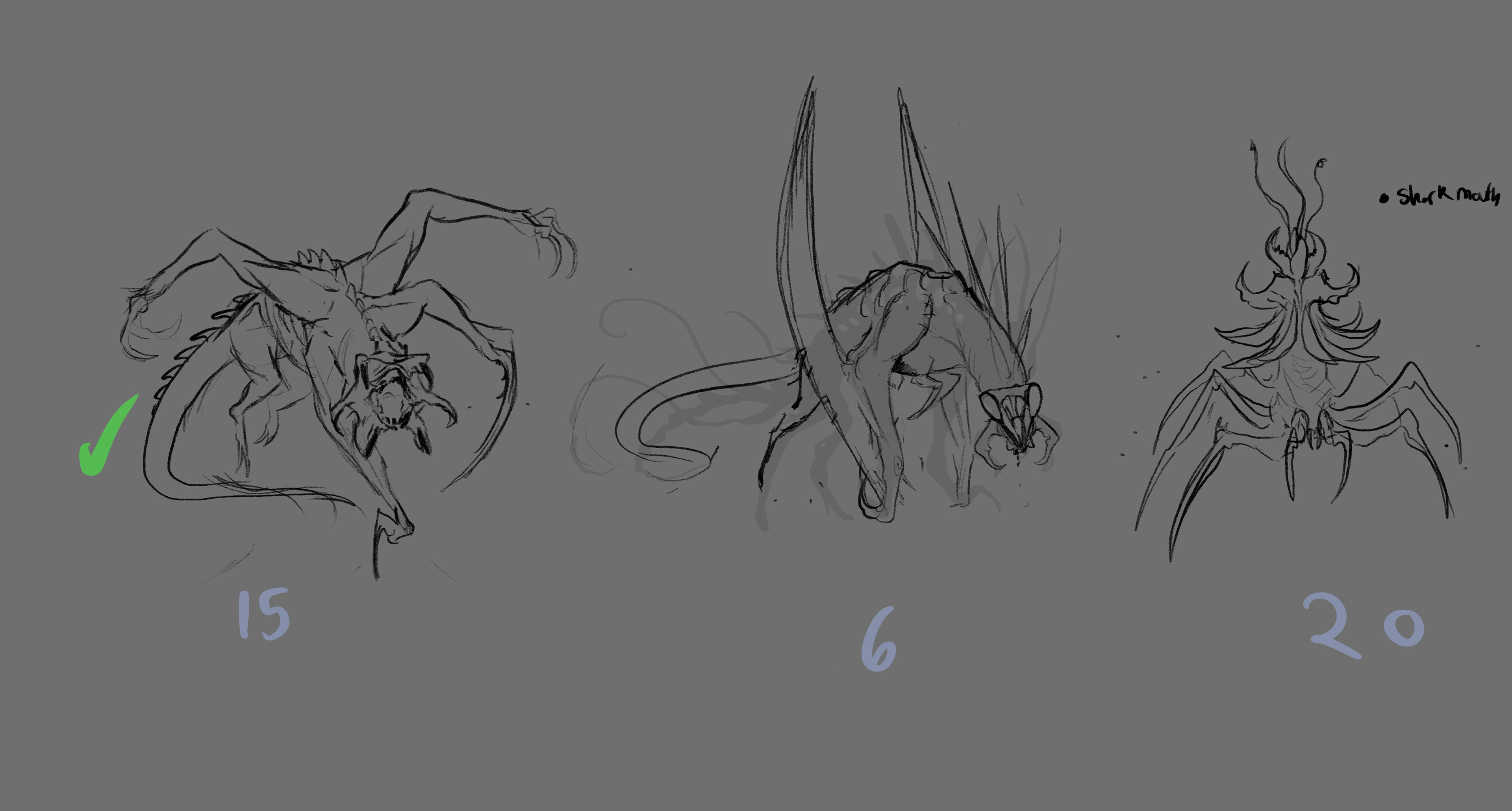 Final 3 Creature Design Sketches - Procreate