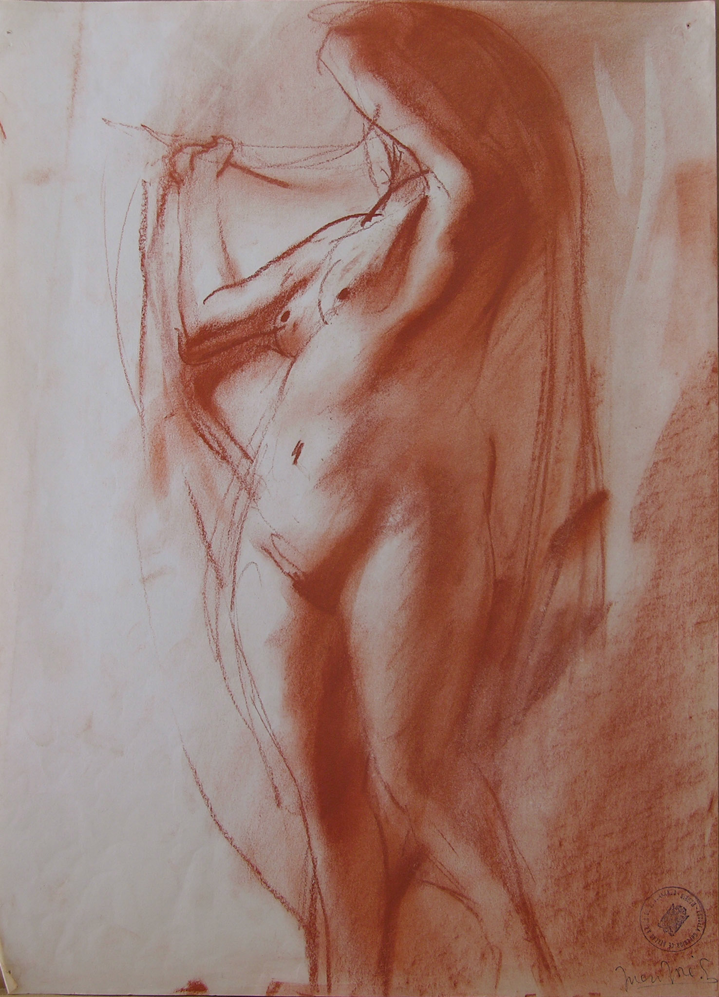 Desnudo, Sanguina/Papel44cm x 32cm .-Selladas por Escuela Superior de San Fernando, Madrid