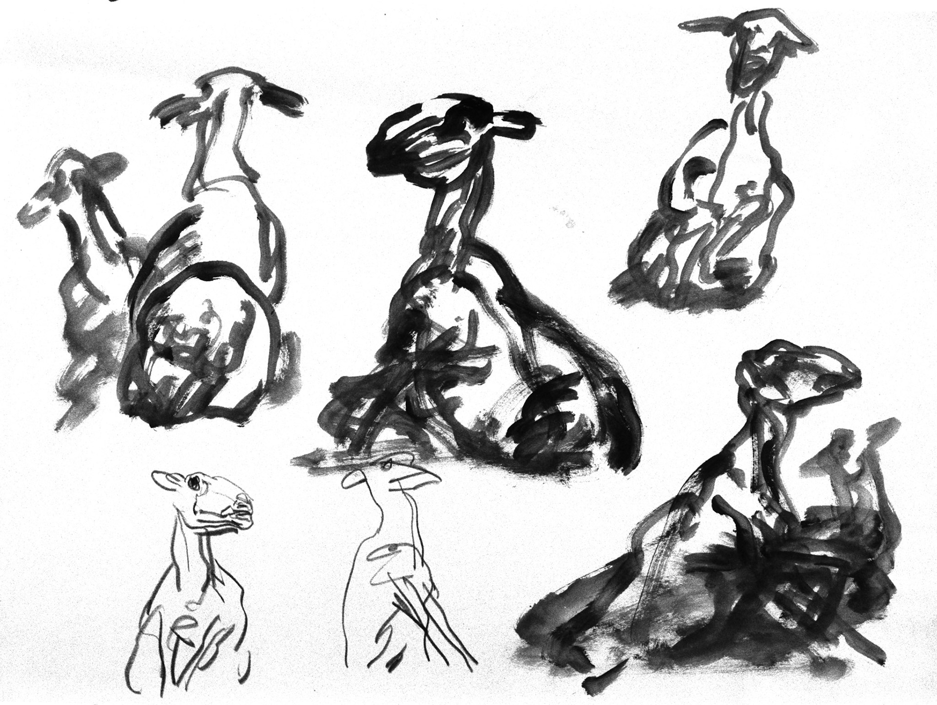 Acrílico, barra conté/papel amarillo.- 45,7x60,5cm