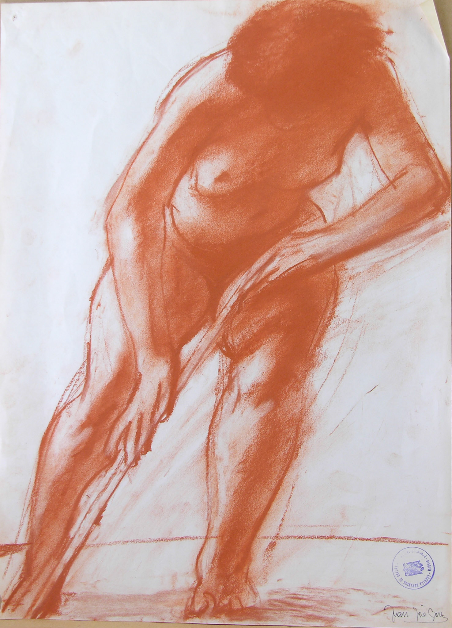 Desnudo, Sanguina/Papel44cm x 32cm .-Selladas por Escuela Superior de San Fernando, Madrid
